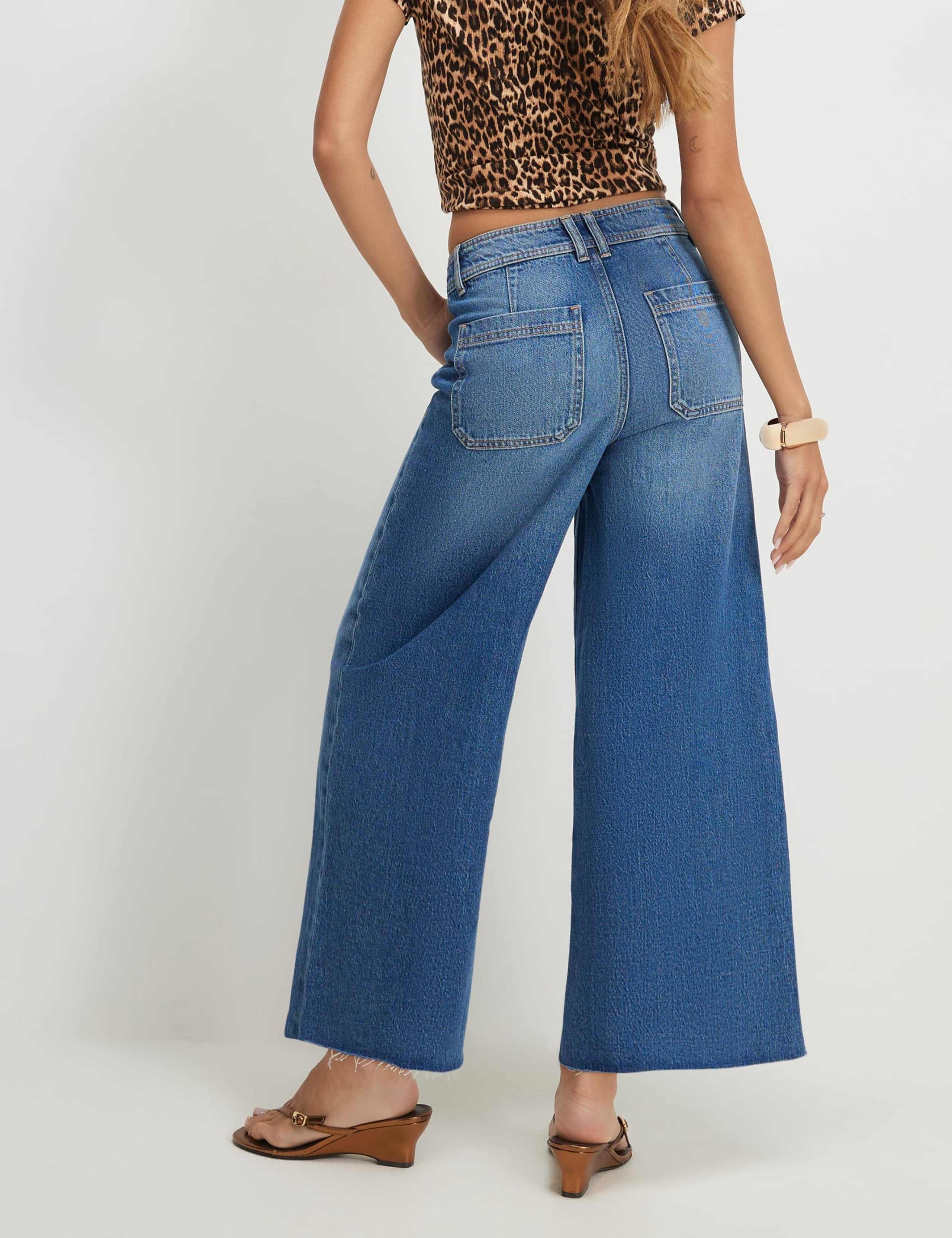 Denim Mid Rise Wide Leg Culotte Jeans 4 of 5