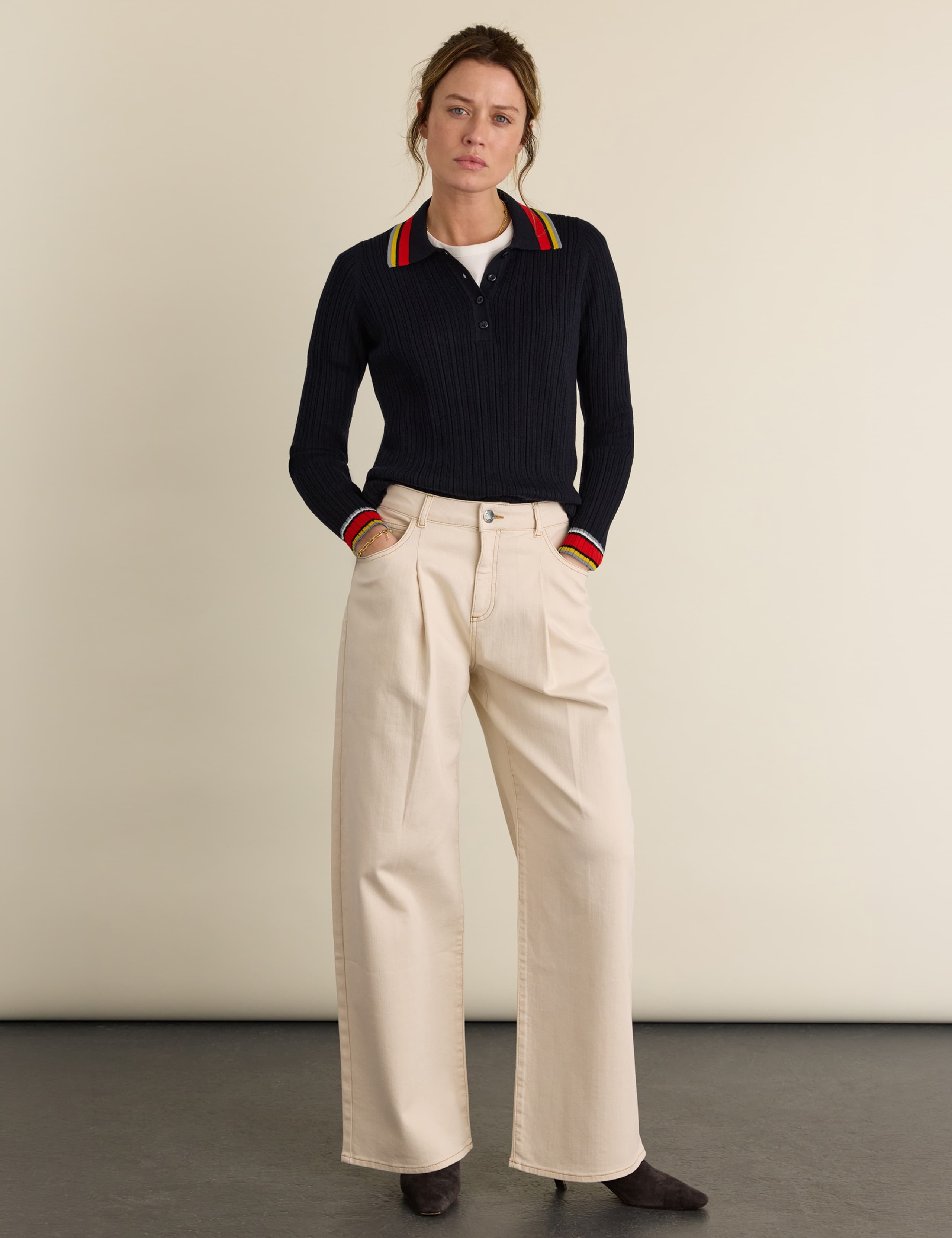 Pure Merino Wool Ribbed Polo Top 3 of 4