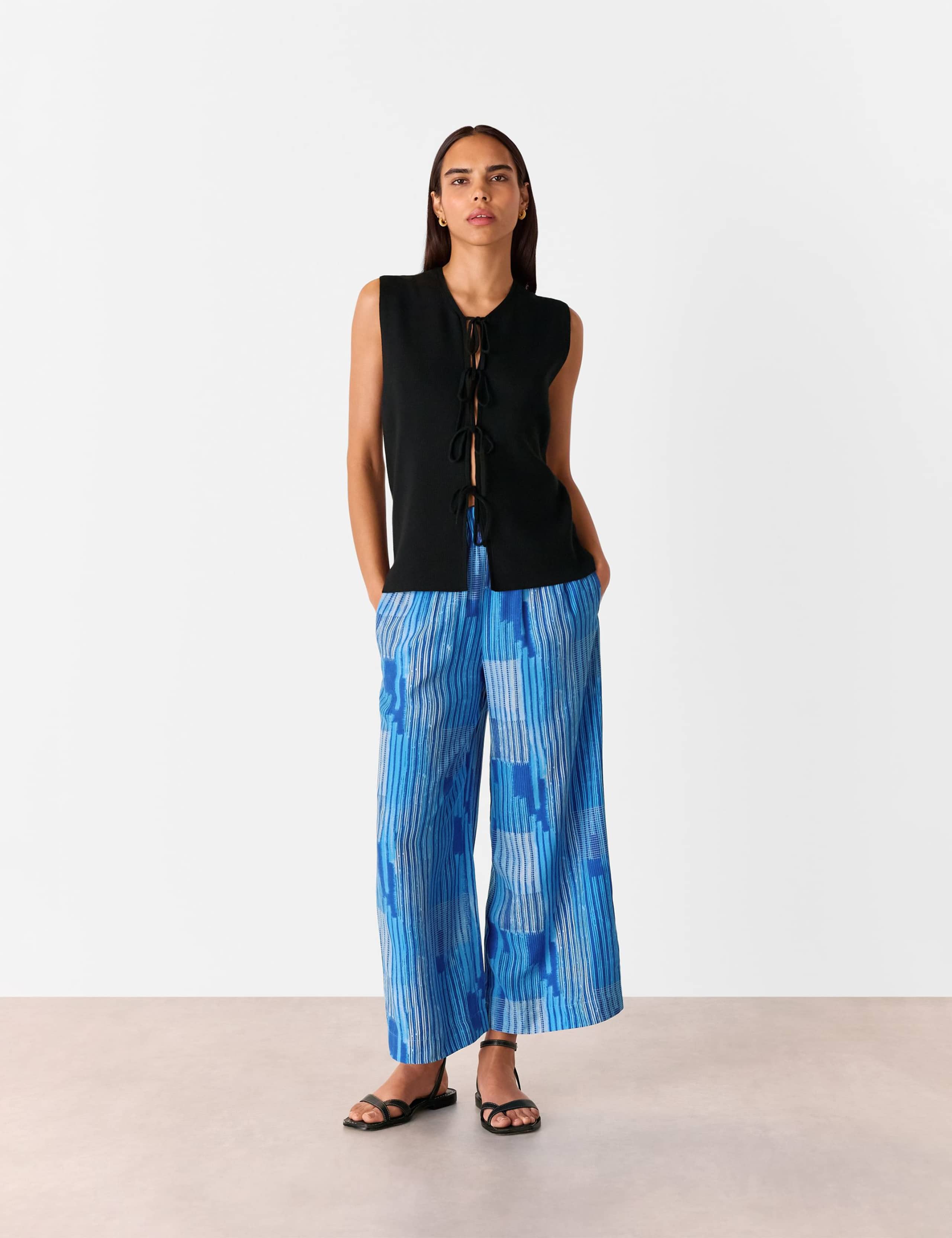 Cupro Rich Striped Wide Leg Cropped Trousers 2 of 2