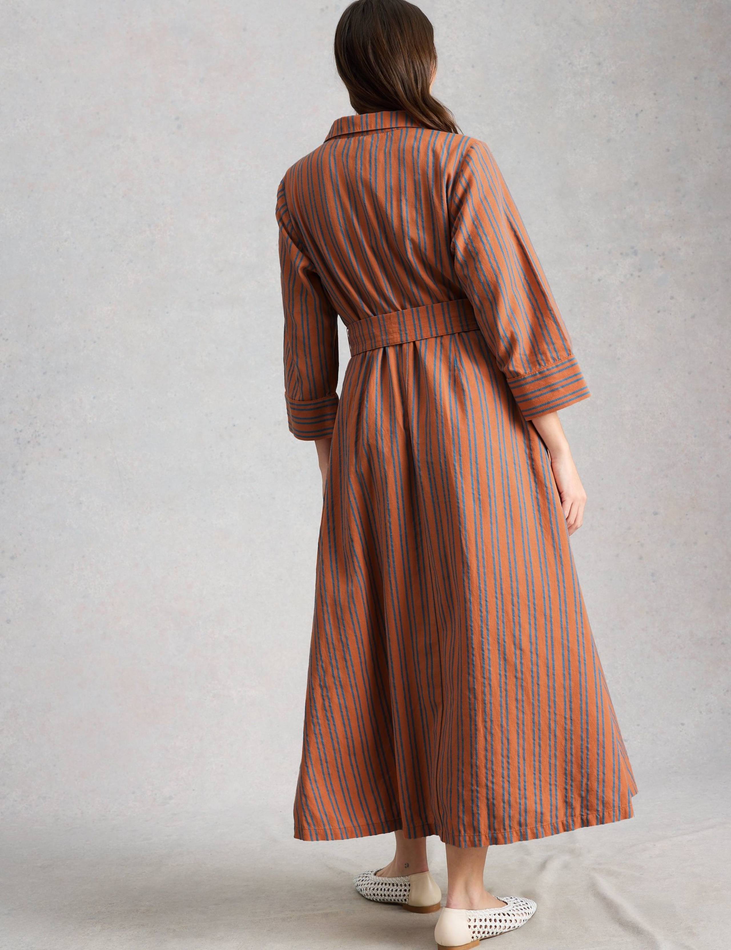 Pure Cotton Striped Belted Maxi Shirt Dress 6 of 6