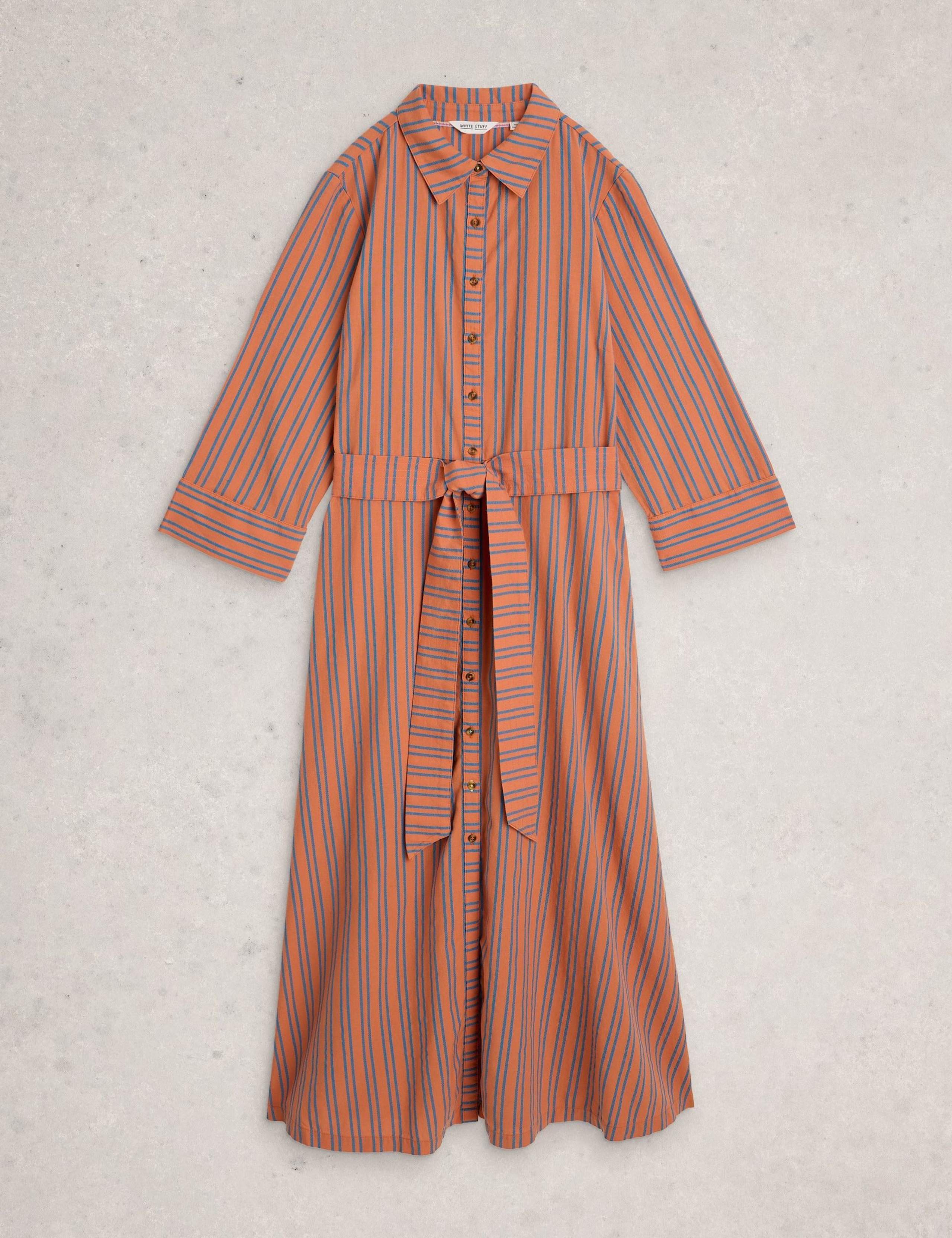 Pure Cotton Striped Belted Maxi Shirt Dress 2 of 6