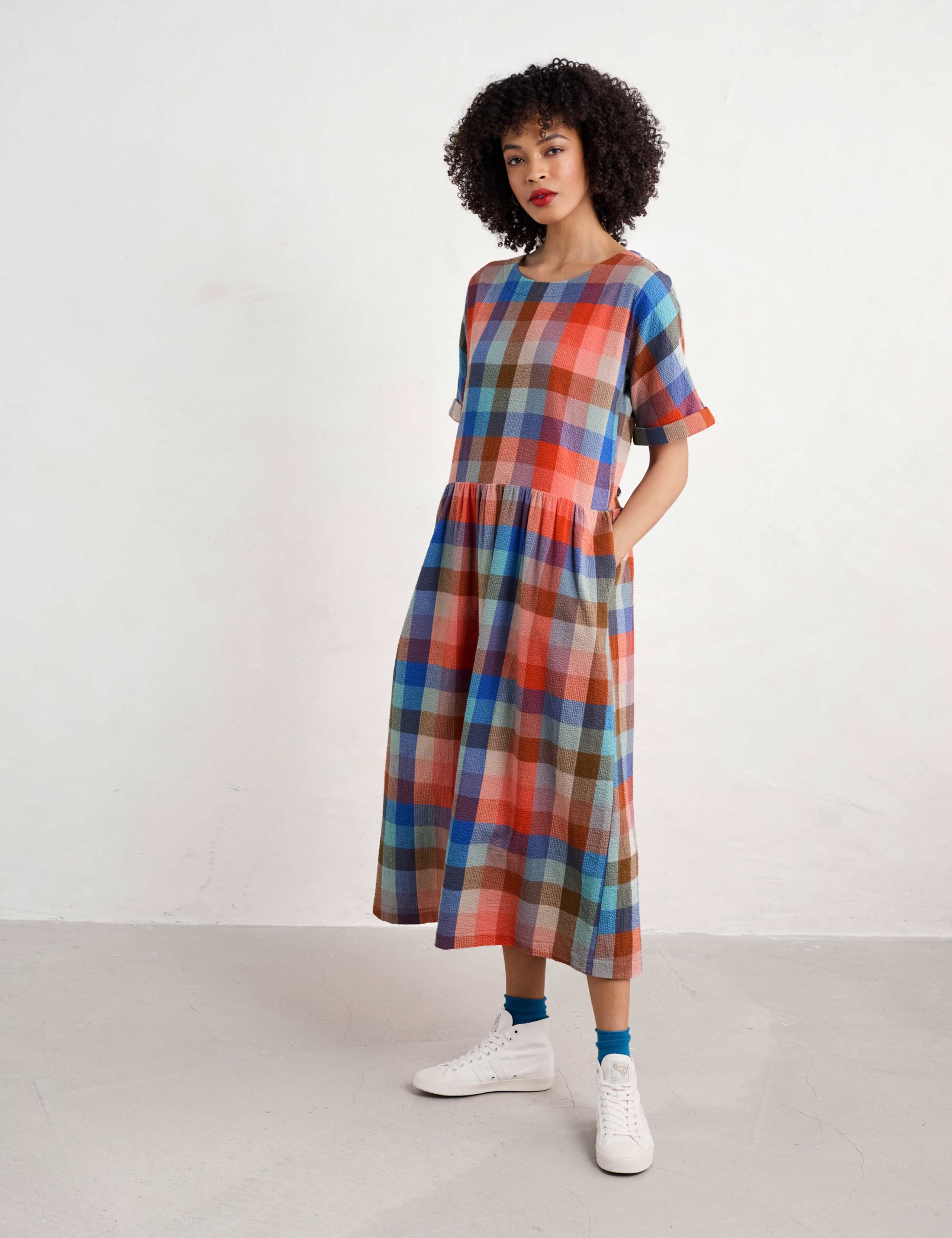 Pure Cotton Checked Midaxi Waisted Dress 1 of 5
