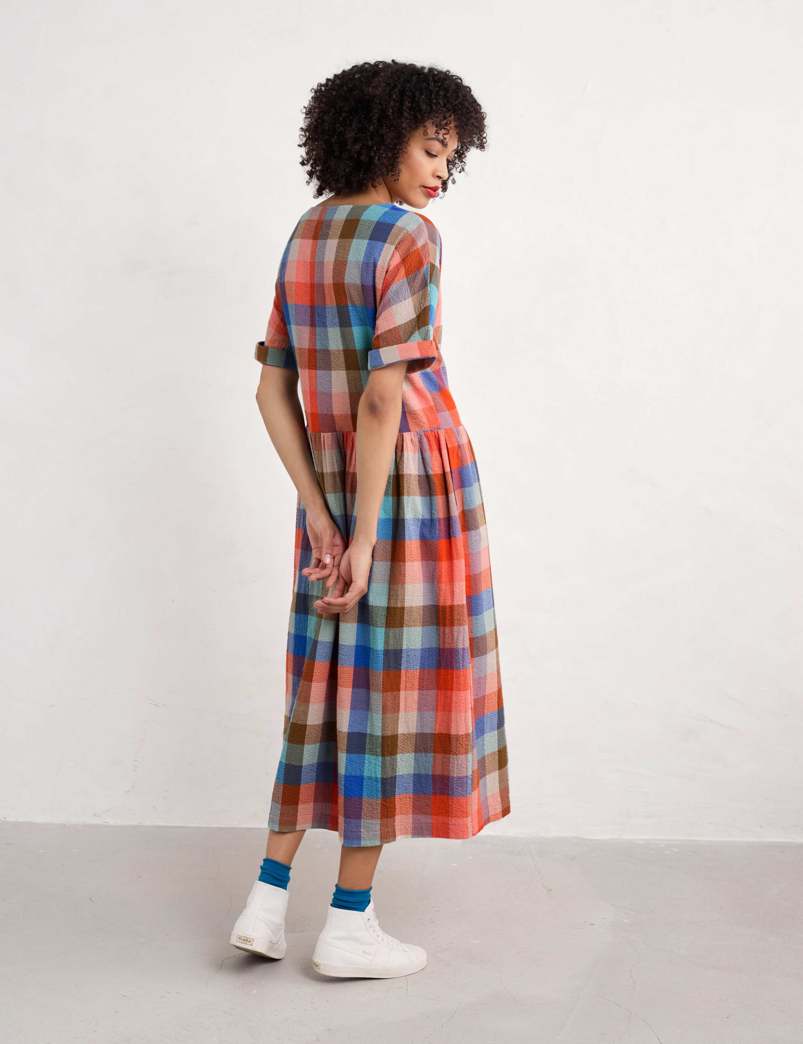 Pure Cotton Checked Midaxi Waisted Dress 4 of 5