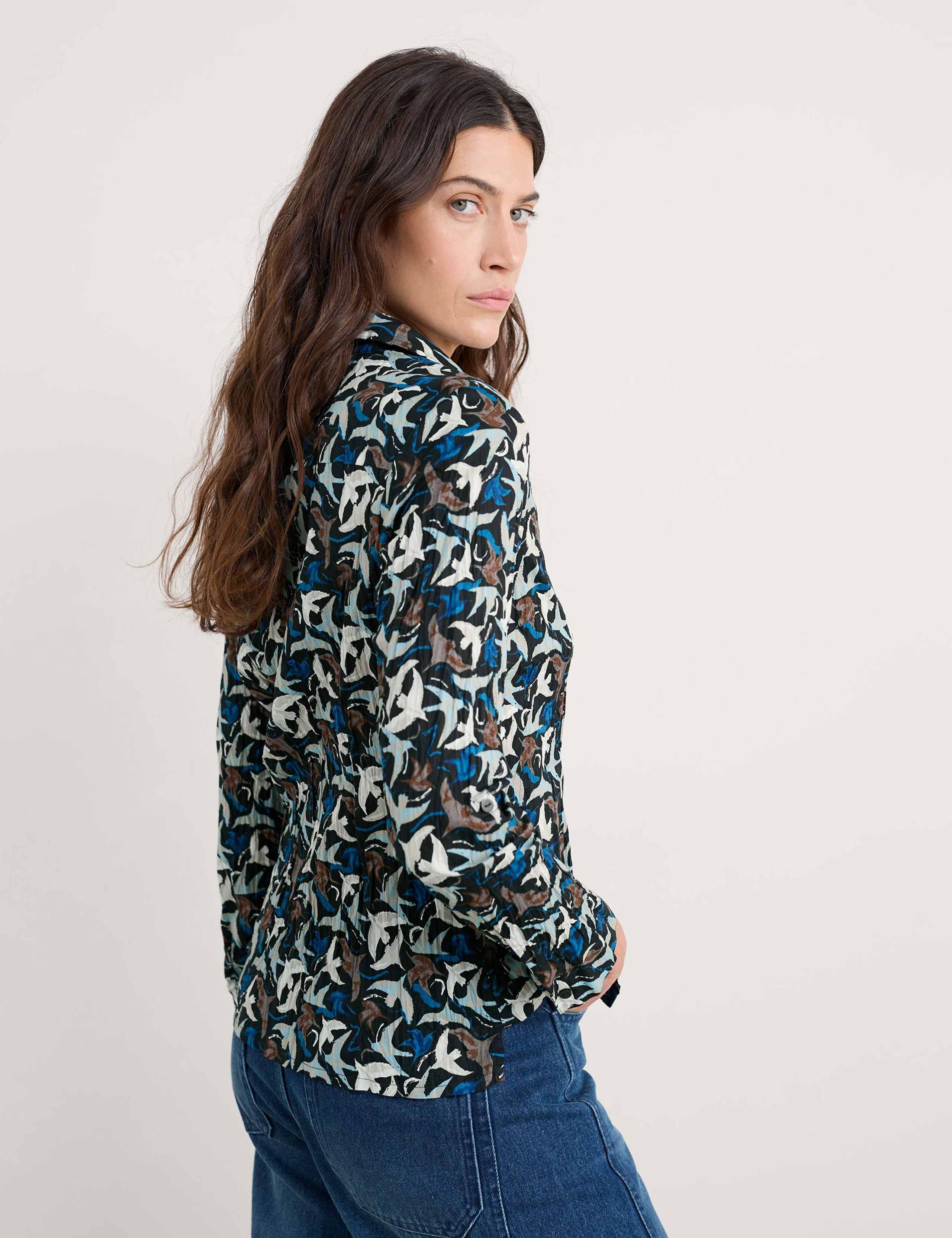 Pure Cotton Textured Bird Print Shirt 3 of 6