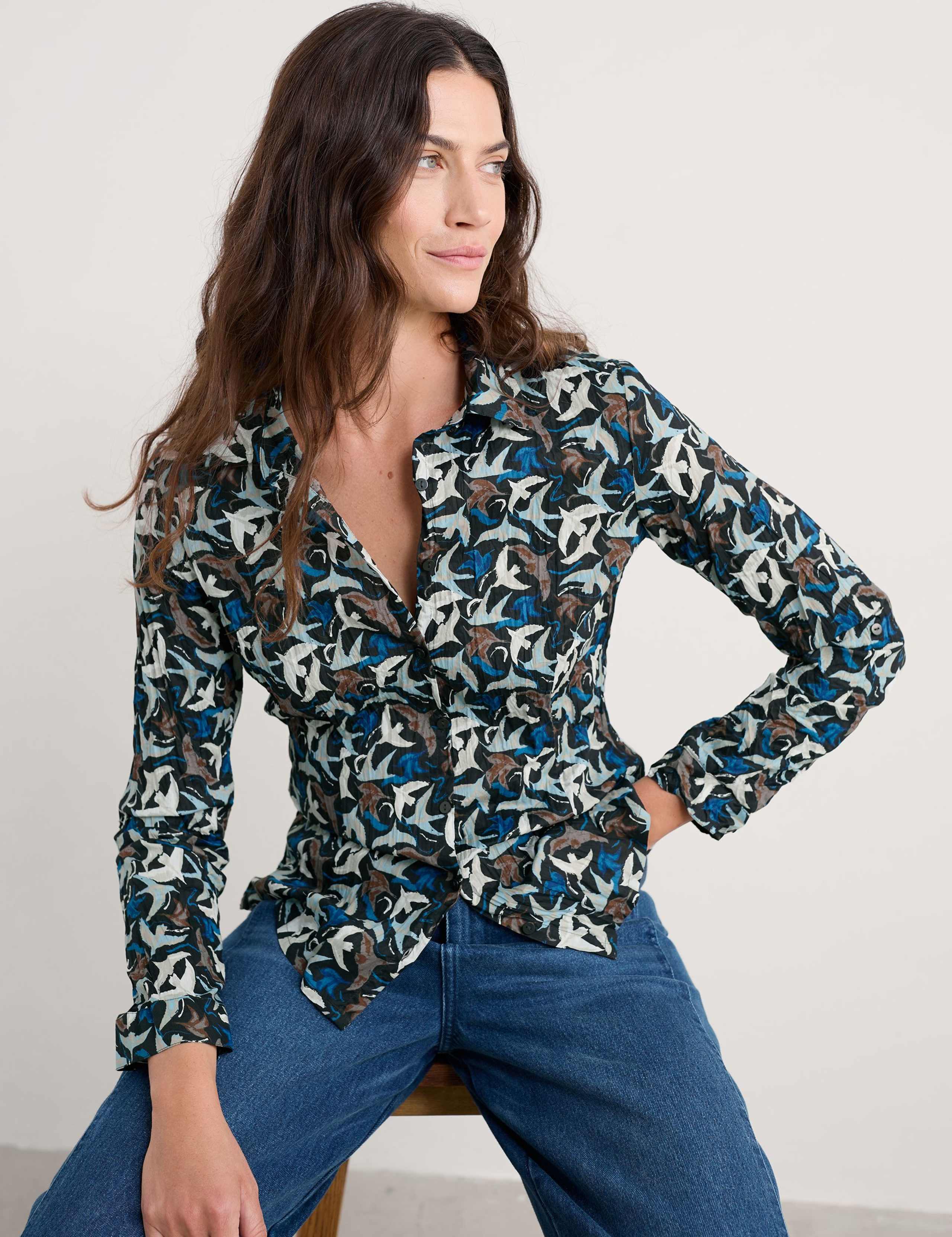 Pure Cotton Textured Bird Print Shirt 5 of 6