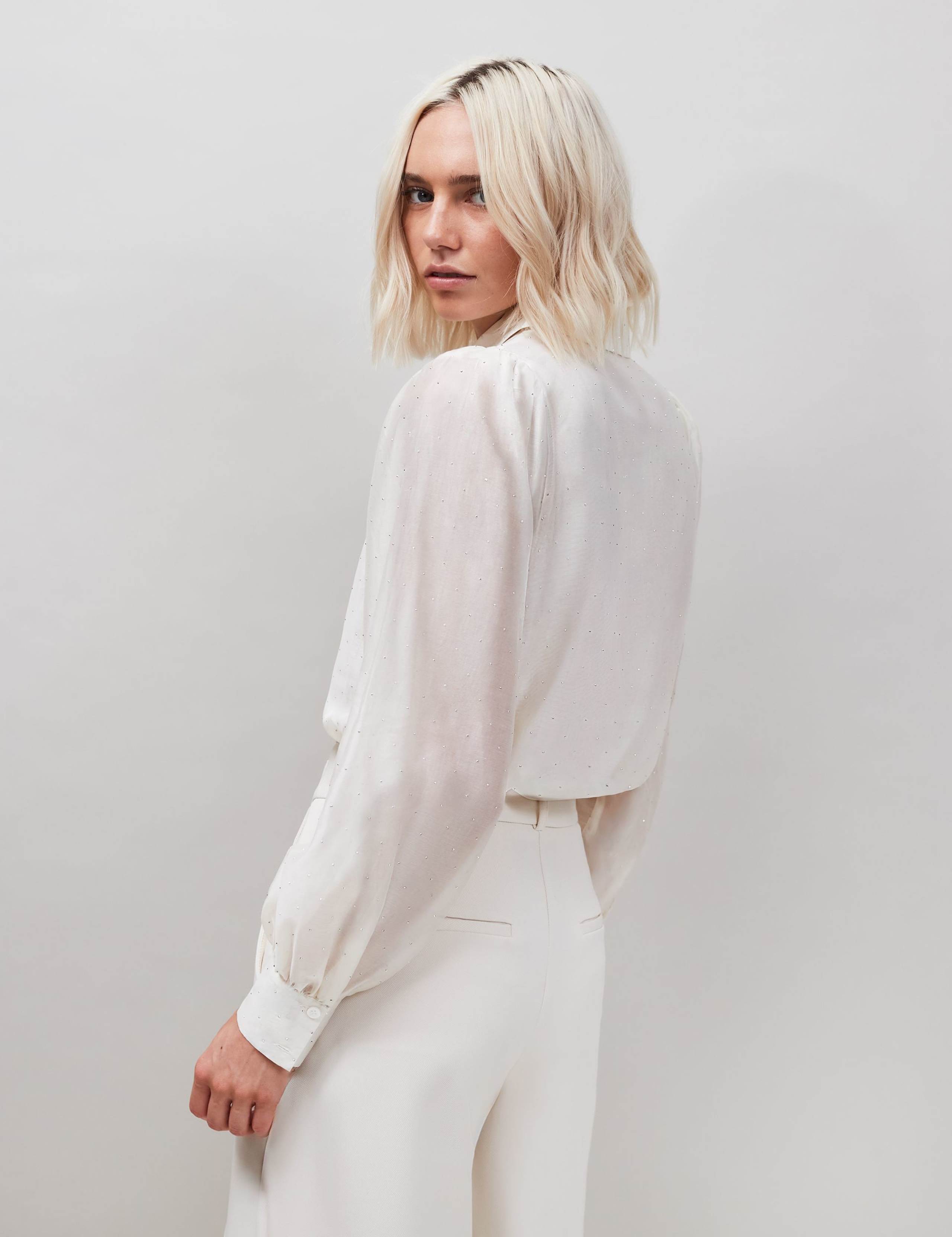 Lyocell Rich Embellished Puff Sleeve Shirt 2 of 3