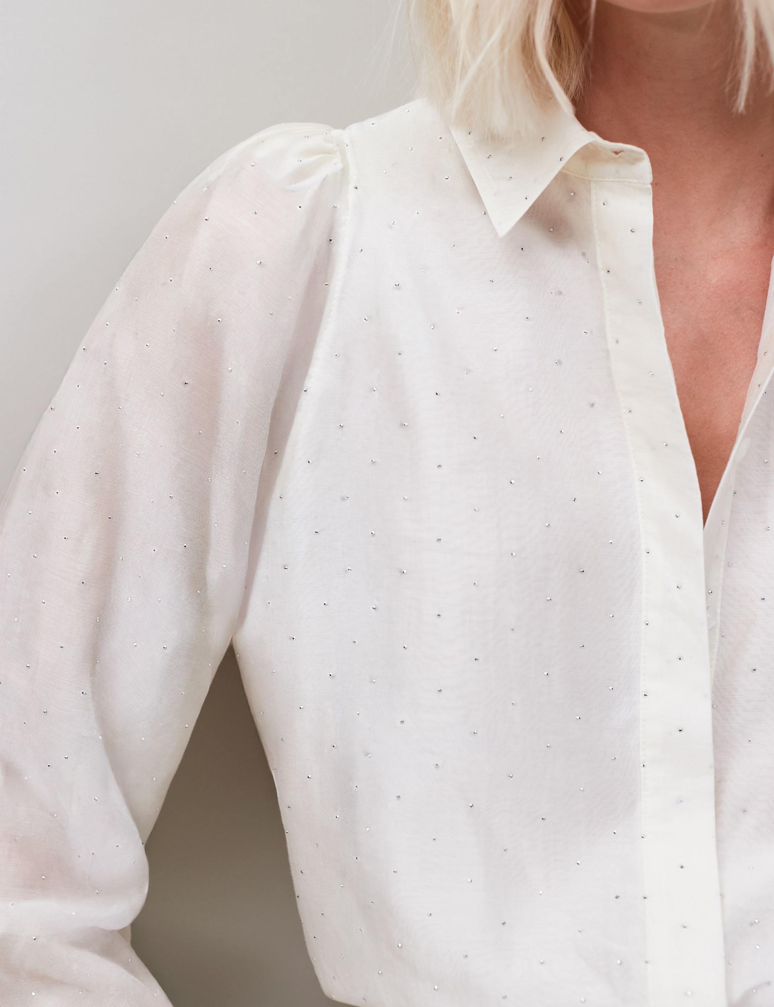 Lyocell Rich Embellished Puff Sleeve Shirt 3 of 3