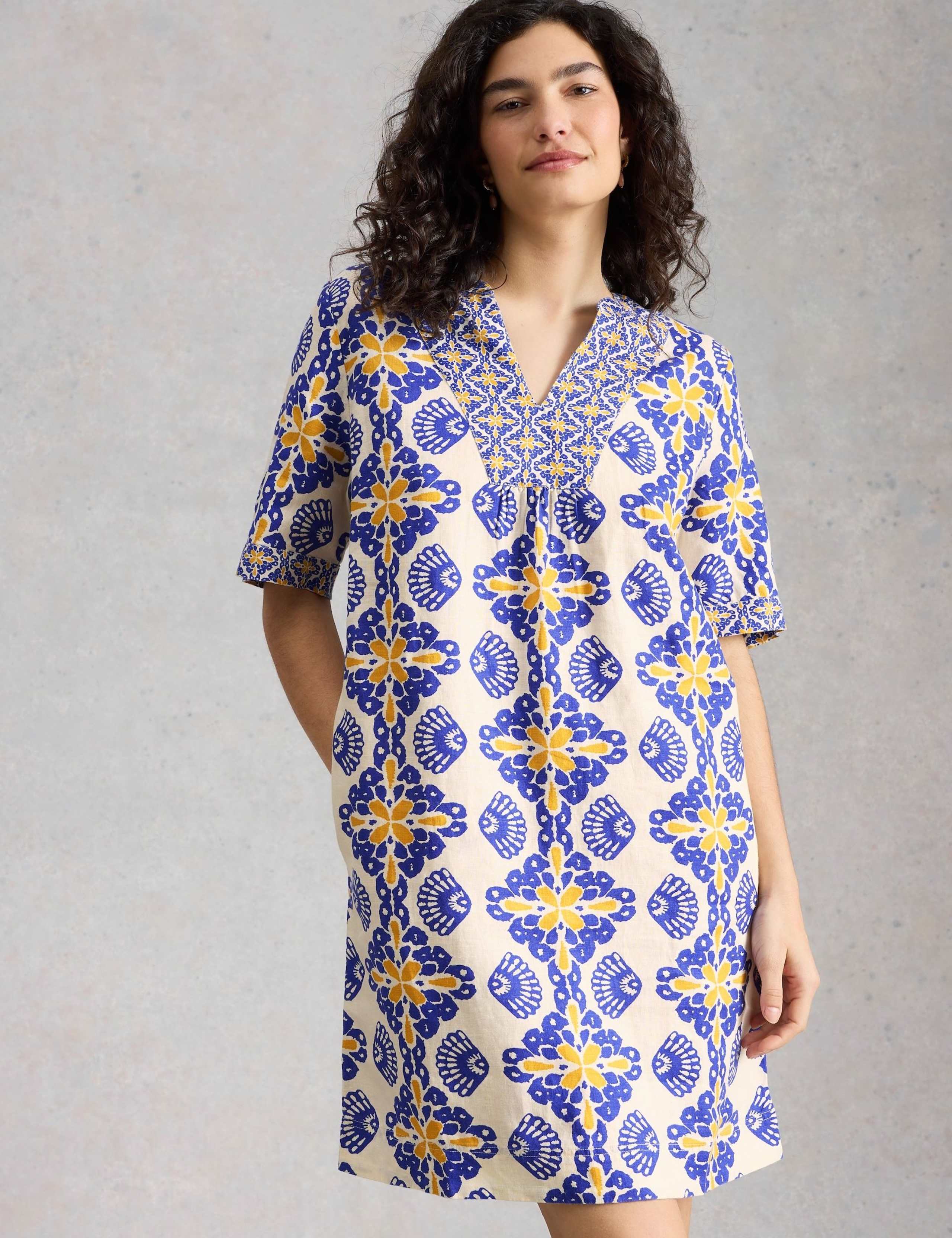 Pure Linen Printed Mini Shift Dress 4 of 6