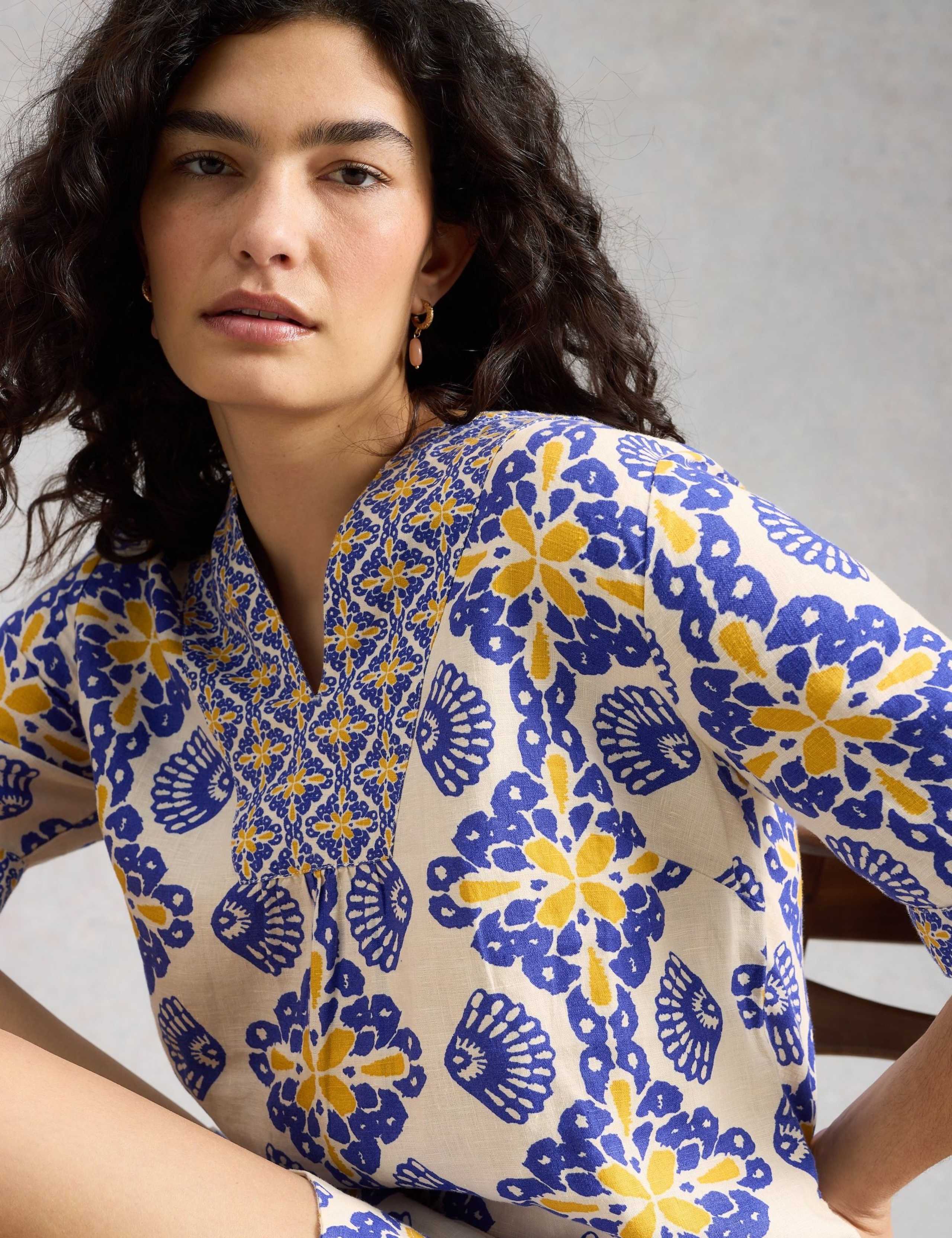 Pure Linen Printed Mini Shift Dress 6 of 6