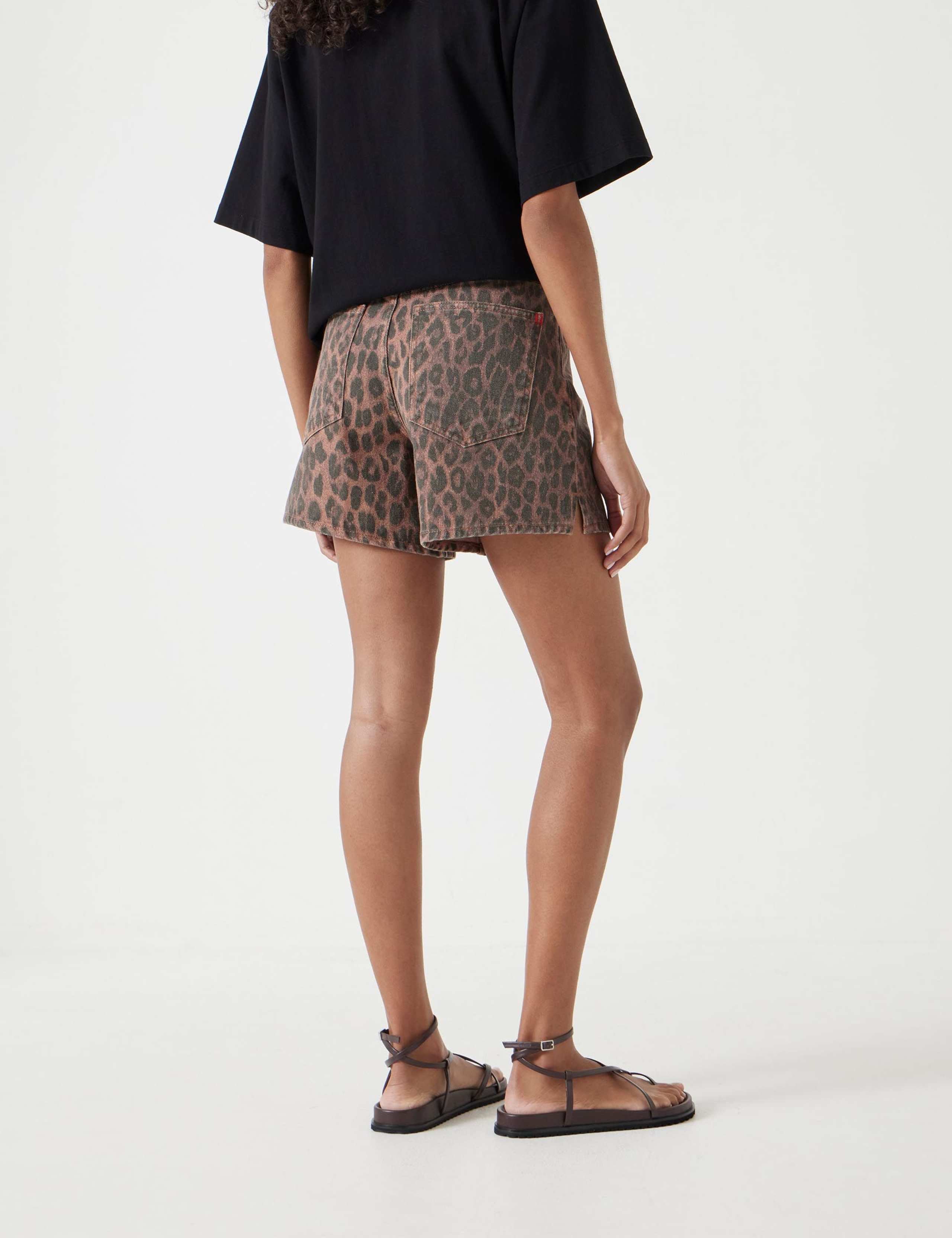 Denim Leopard Print Shorts 4 of 5