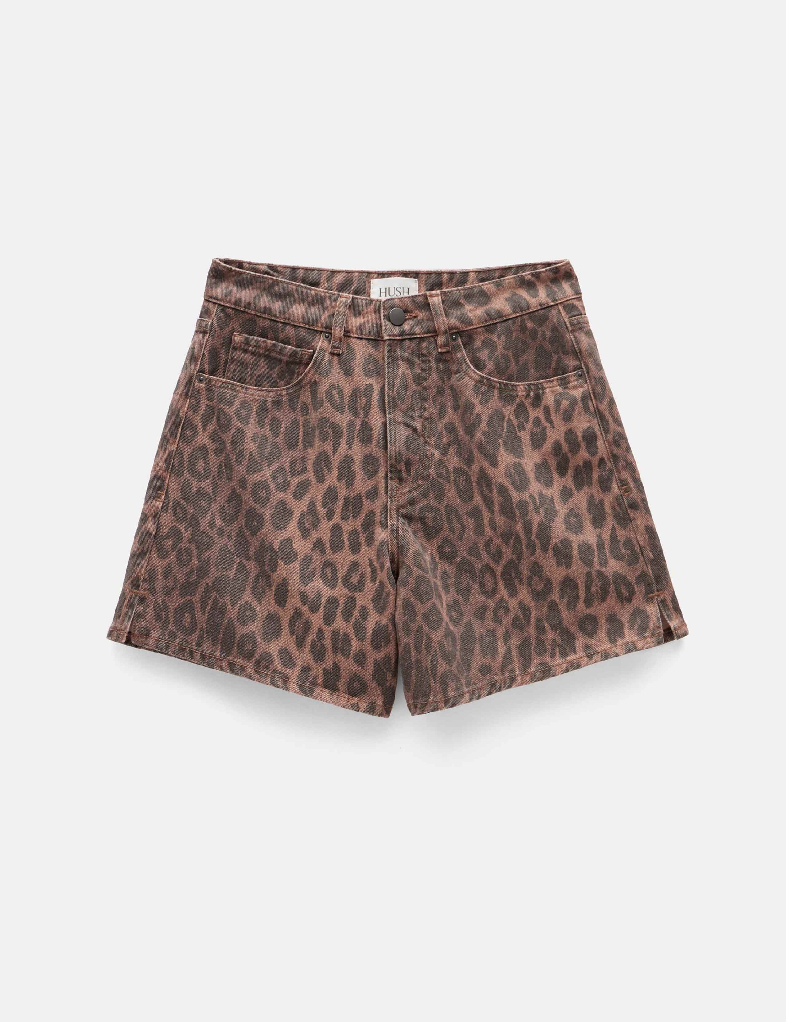 Denim Leopard Print Shorts 2 of 5