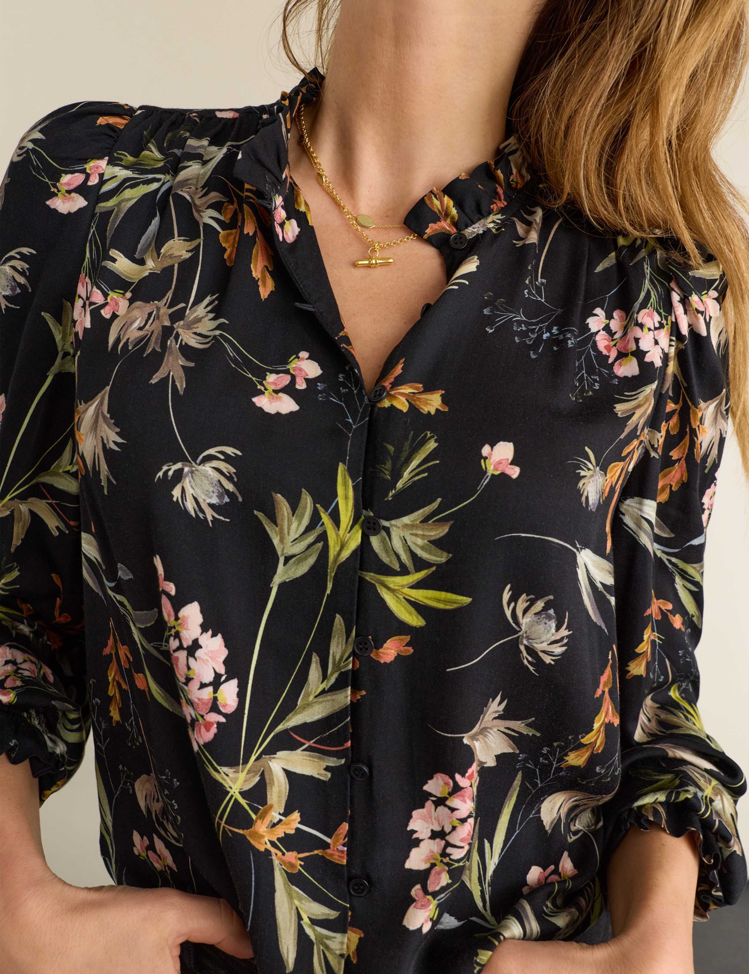Satin Floral Relaxed Puff Sleeve Blouse 3 of 4
