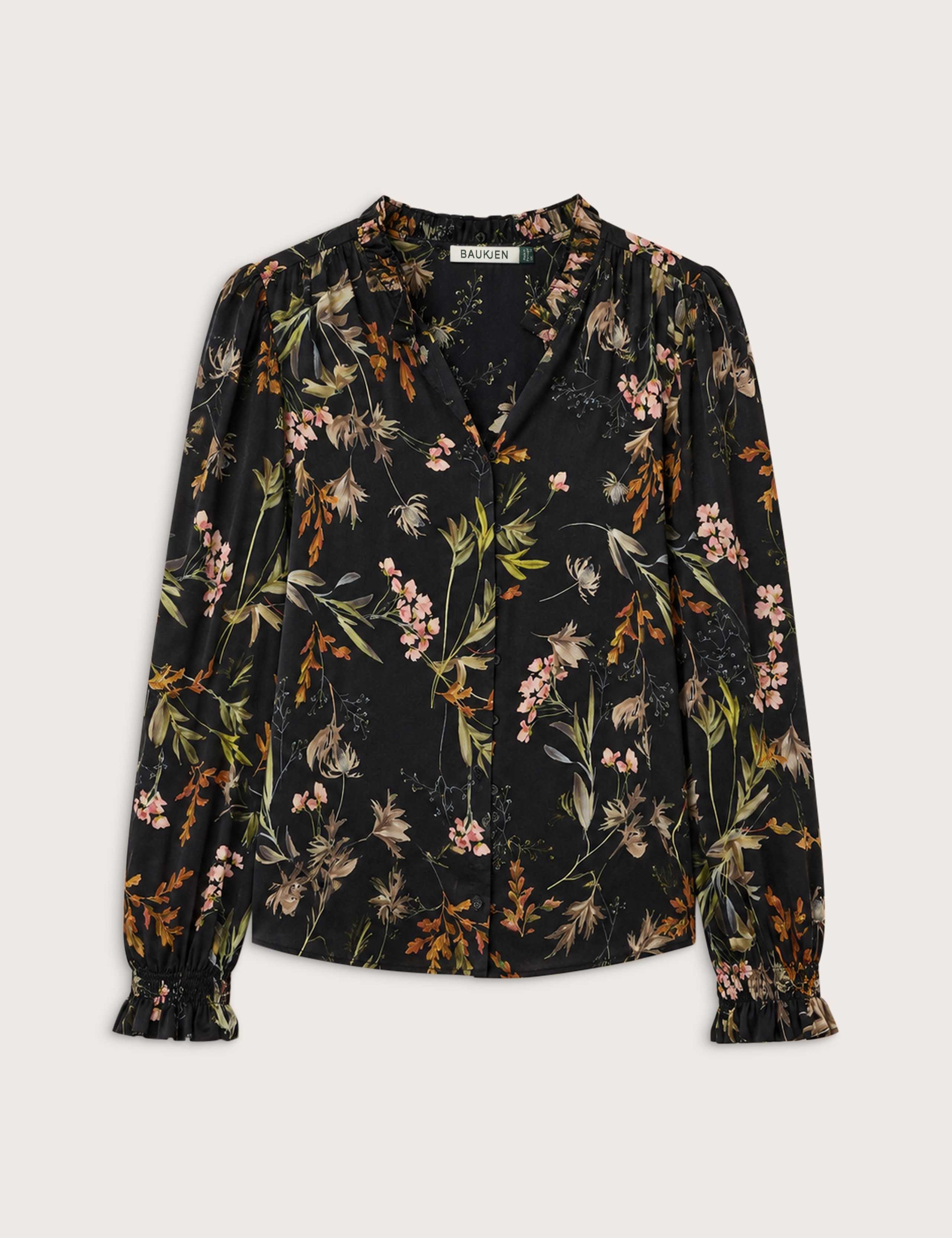 Satin Floral Relaxed Puff Sleeve Blouse 2 of 4