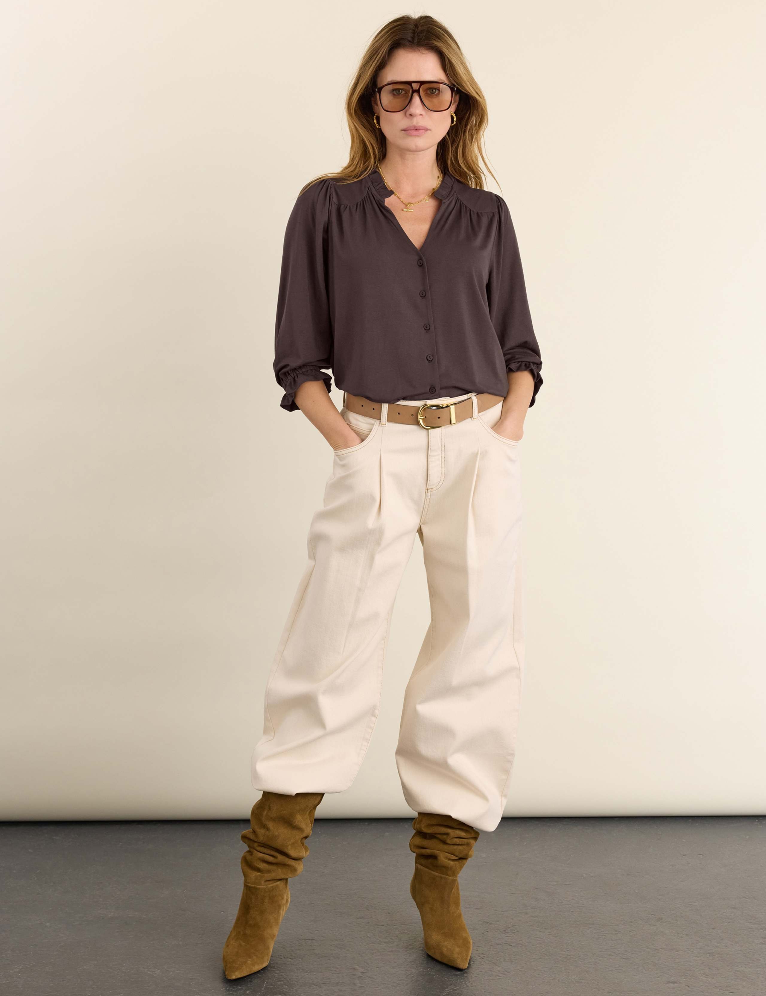 Jersey Notch Neck Ruffle Relaxed Blouse 3 of 4