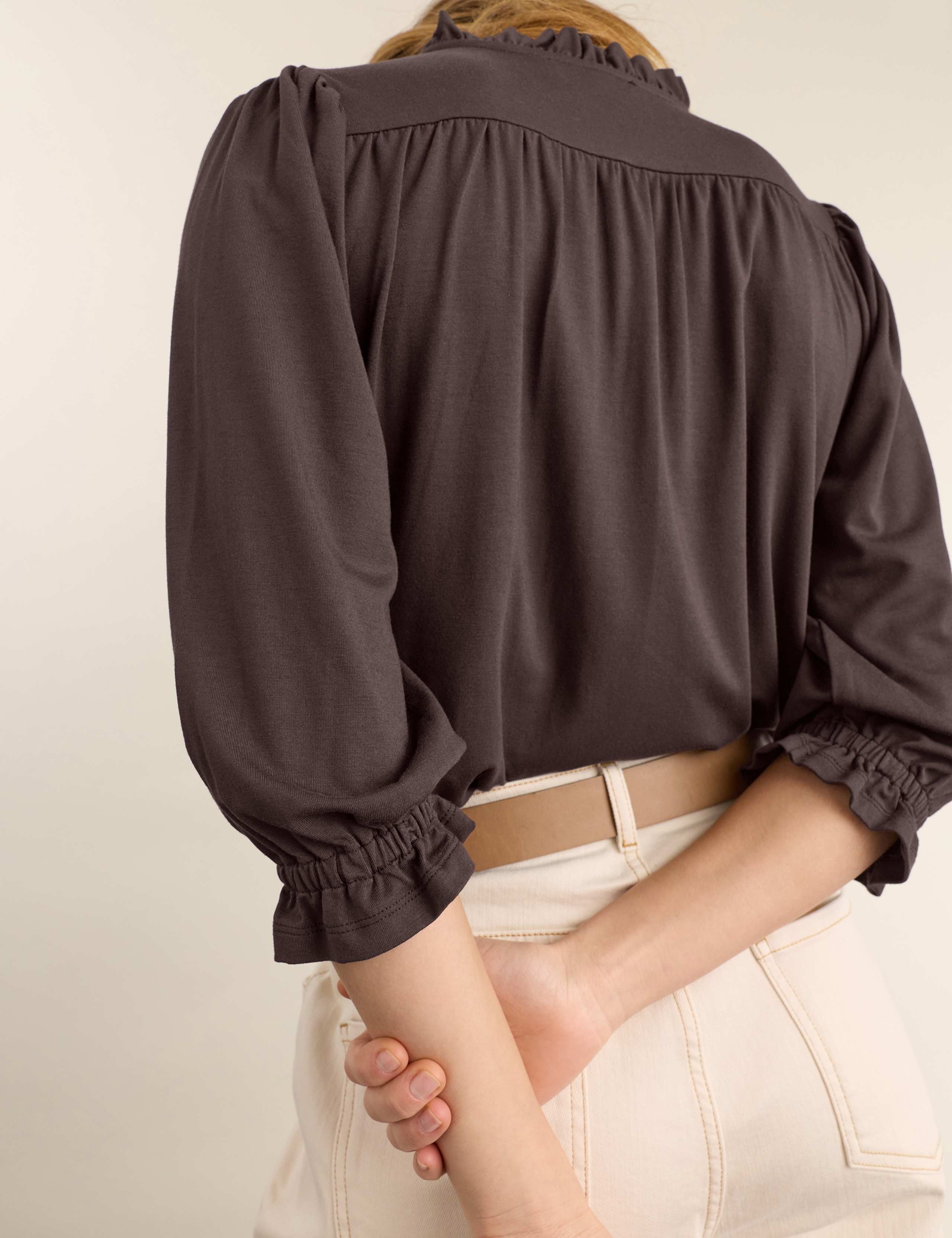Jersey Notch Neck Ruffle Relaxed Blouse 4 of 4