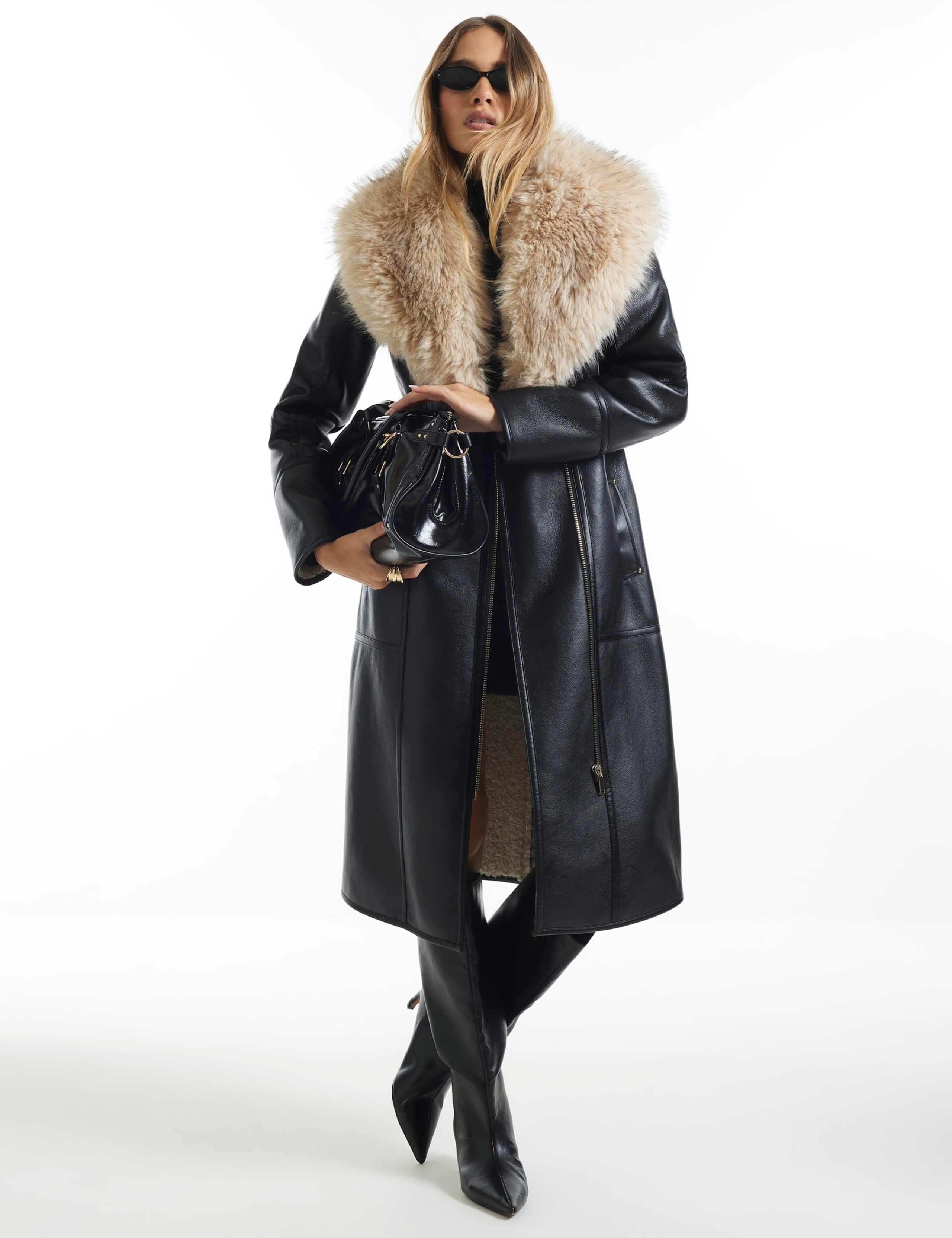 Faux Fur Belted Trench Coat 3 of 3