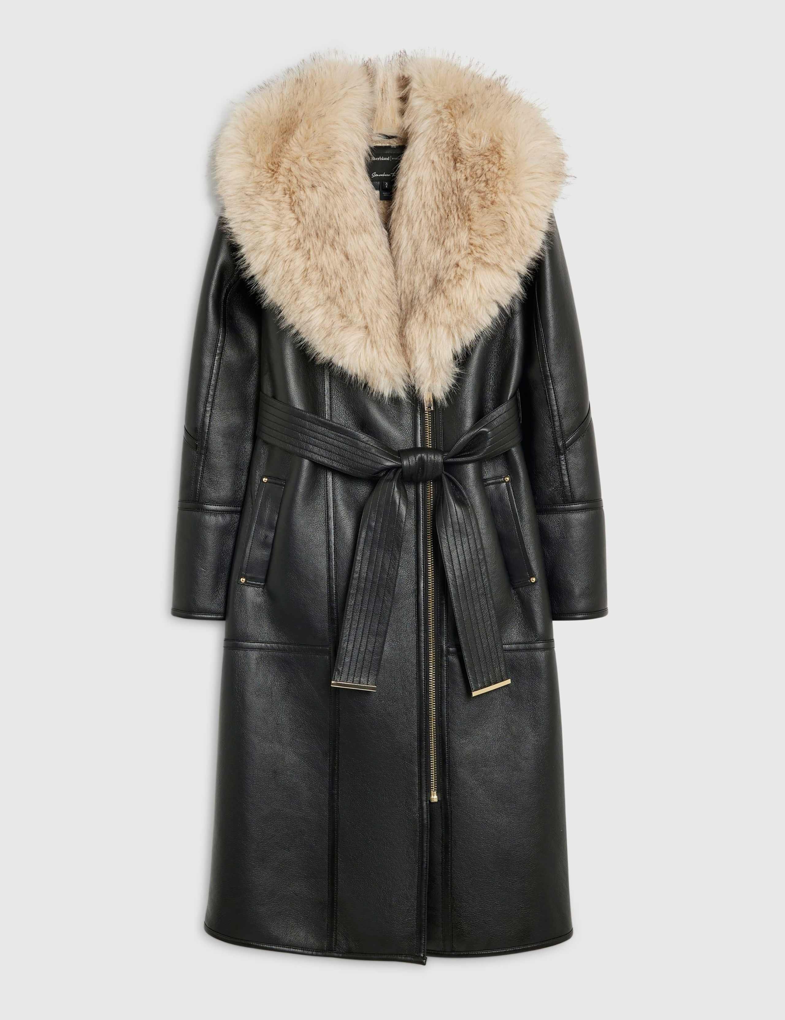 Faux Fur Belted Trench Coat 2 of 3
