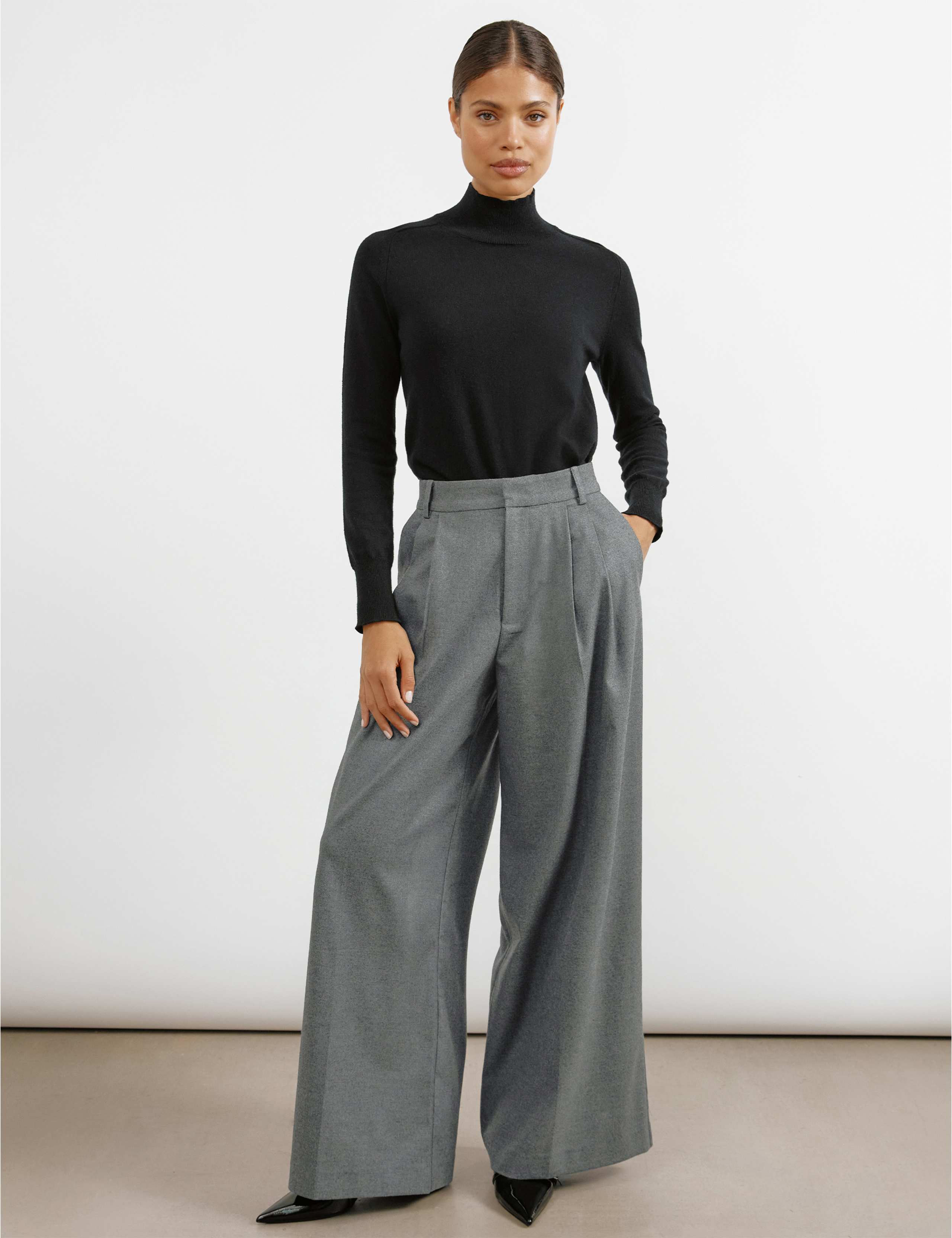 Flannel Pleat Front Wide Leg Trousers 1 of 5
