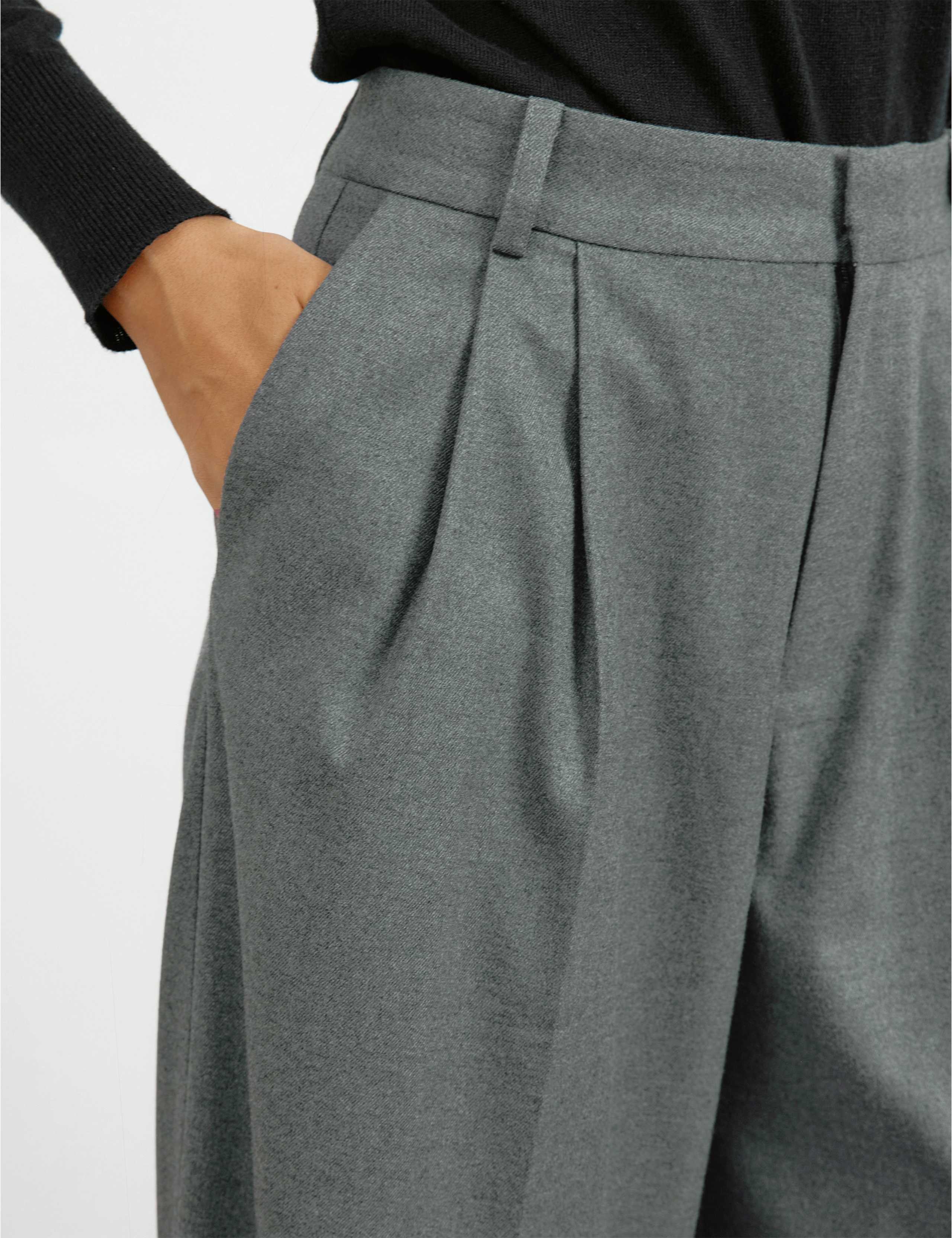 Flannel Pleat Front Wide Leg Trousers 4 of 5