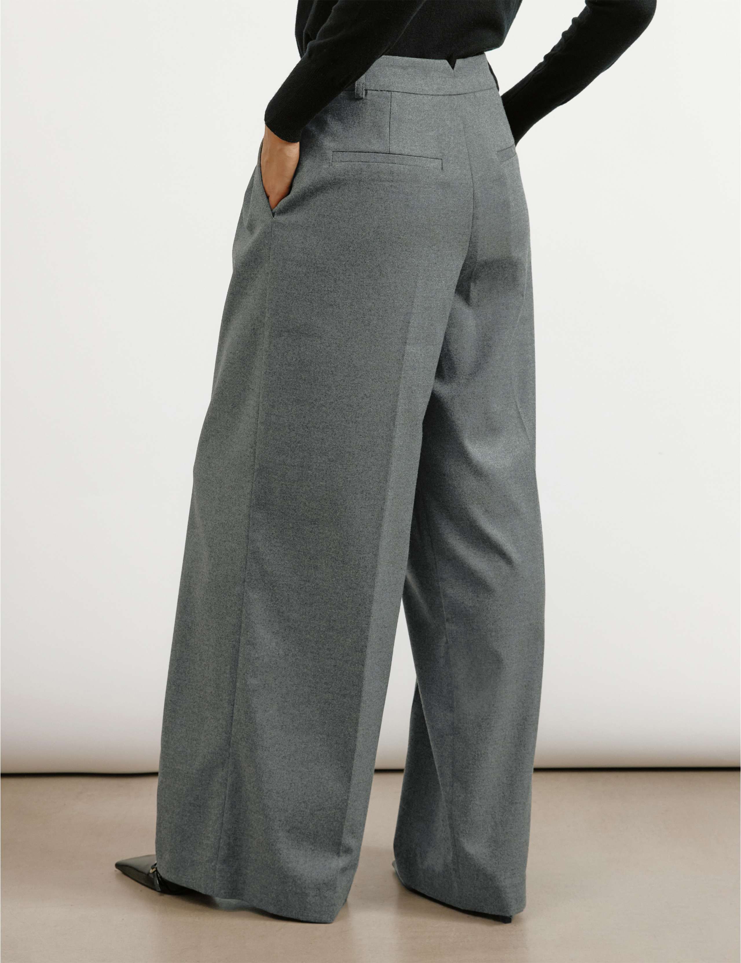 Flannel Pleat Front Wide Leg Trousers 5 of 5