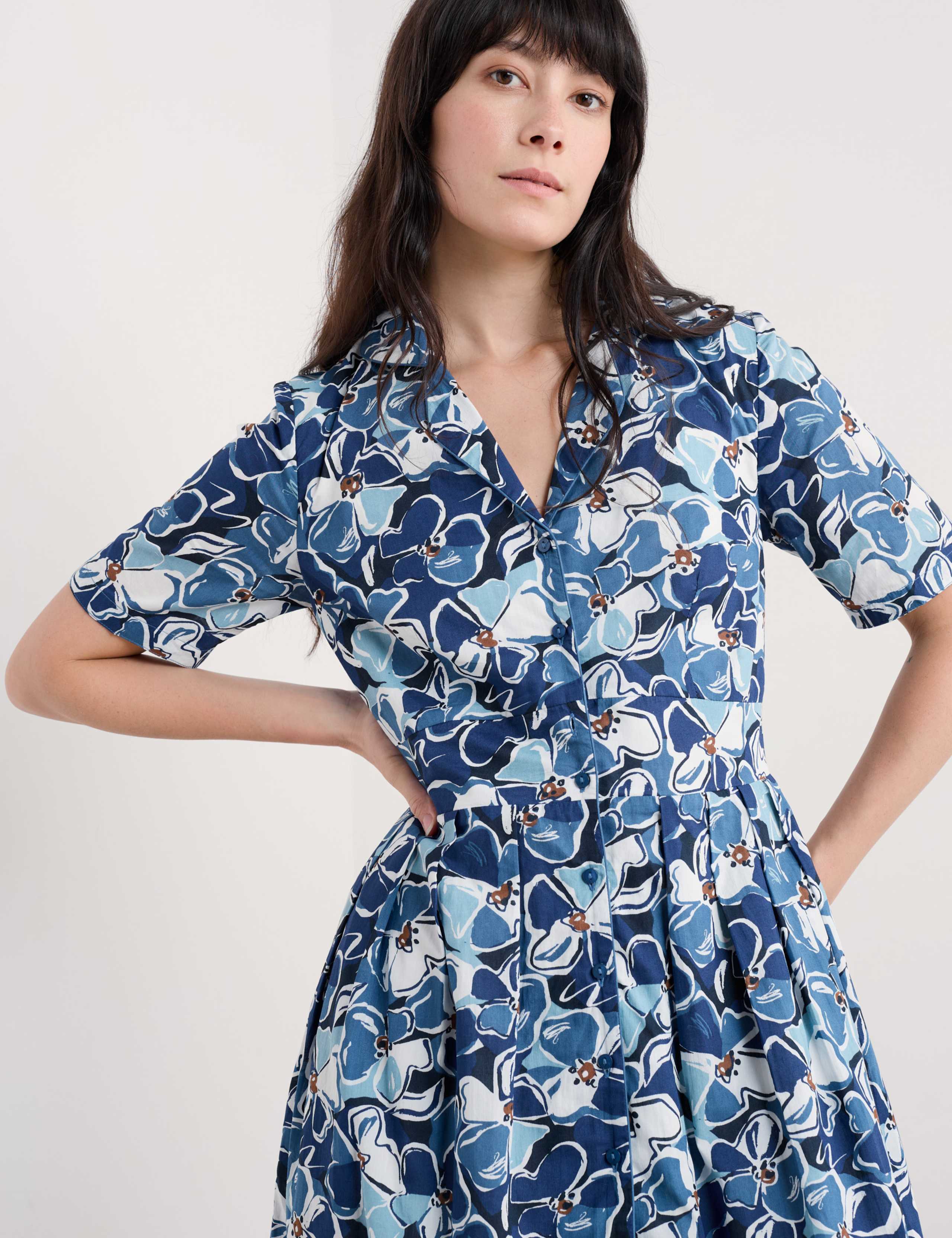 Pure Cotton Floral Midi Waisted Dress 3 of 4