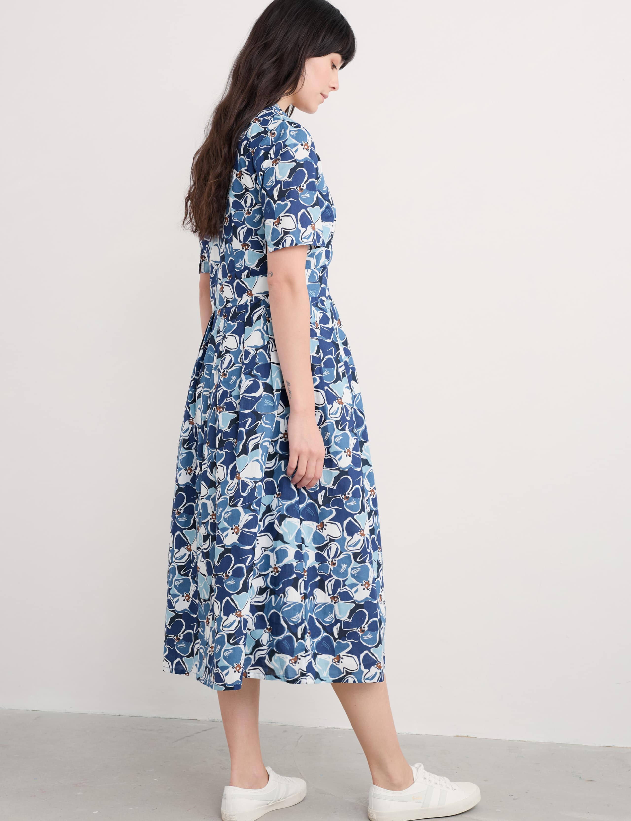Pure Cotton Floral Midi Waisted Dress 4 of 4