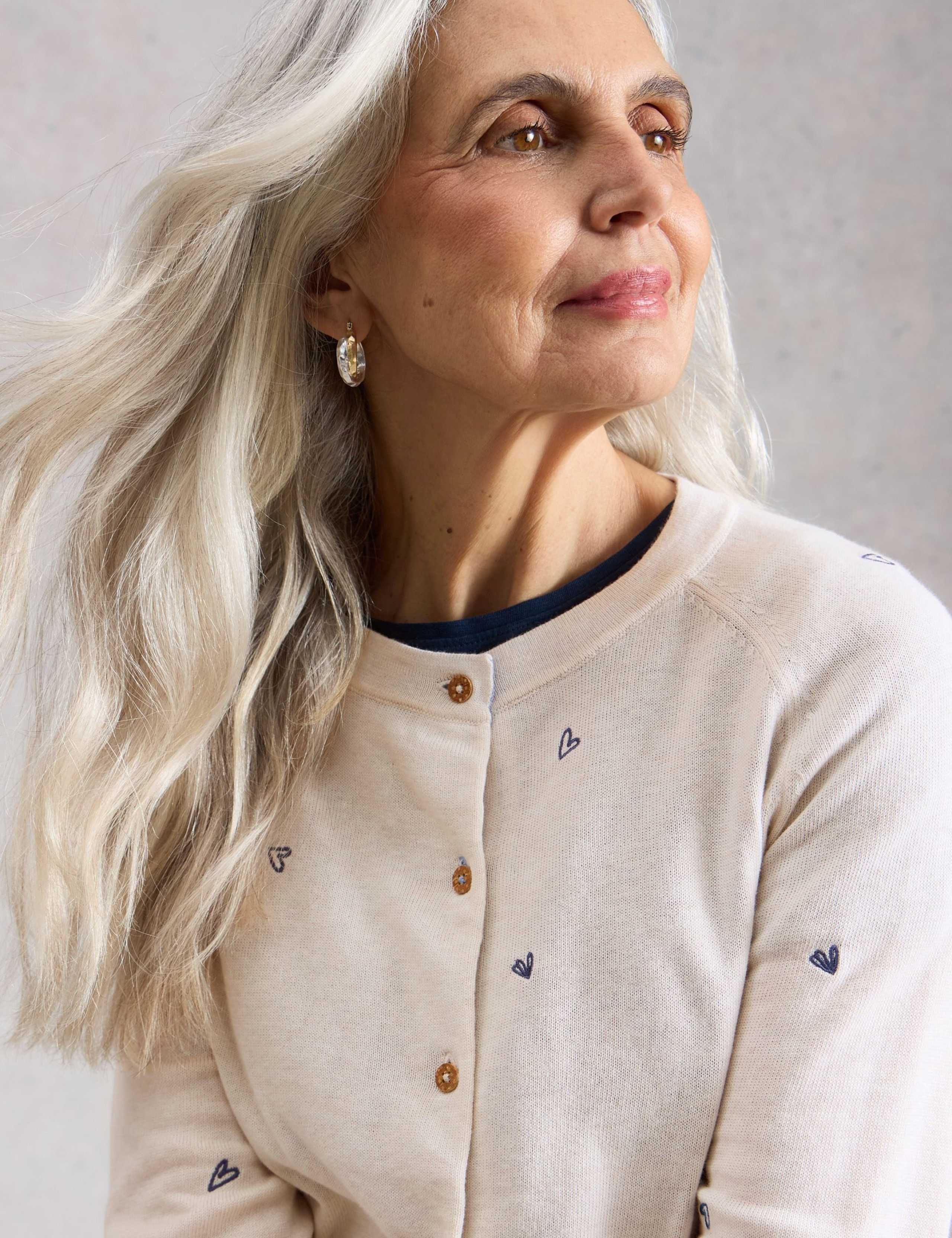 Wool Blend Embroidered Crew Neck Cardigan 3 of 6