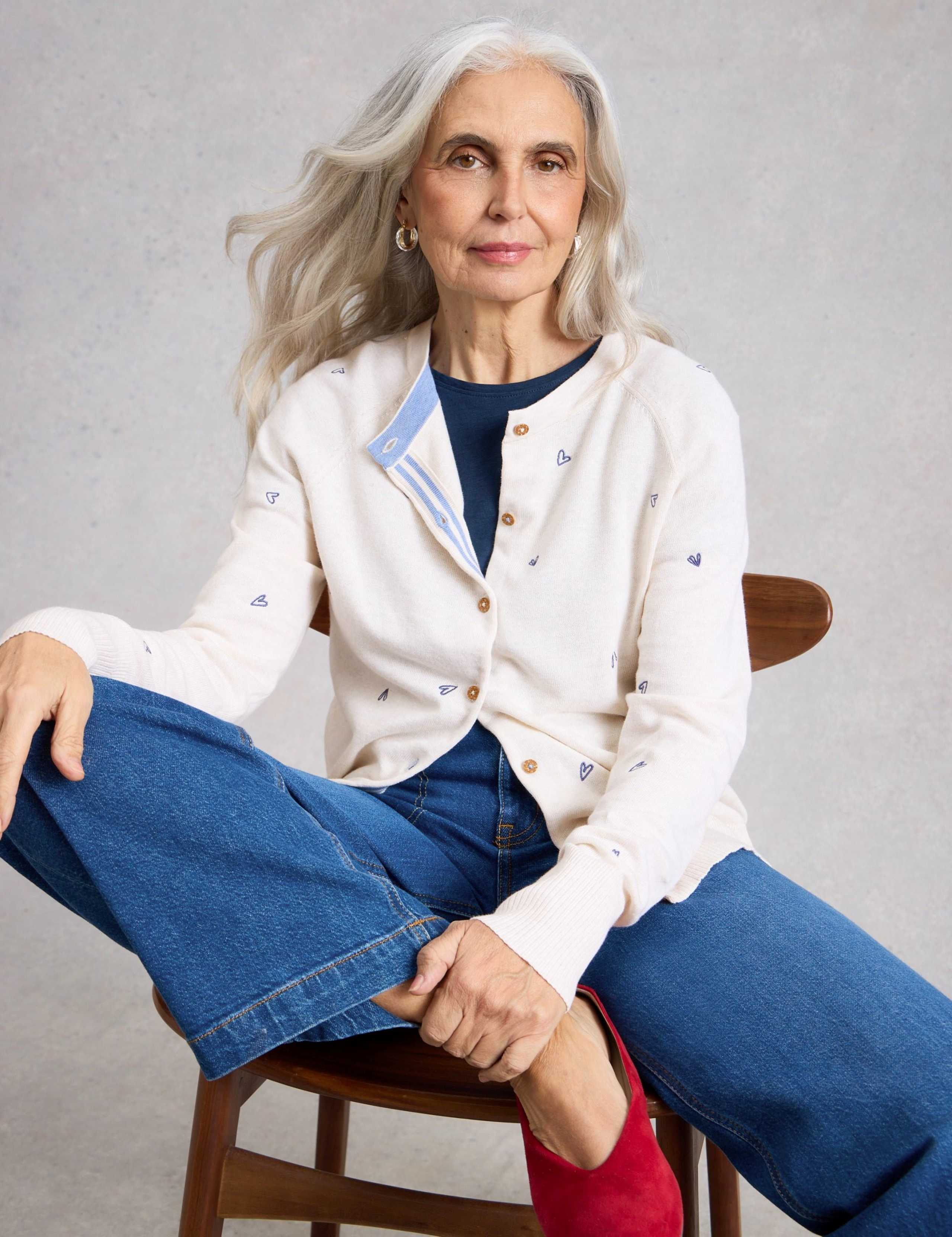 Wool Blend Embroidered Crew Neck Cardigan 5 of 6