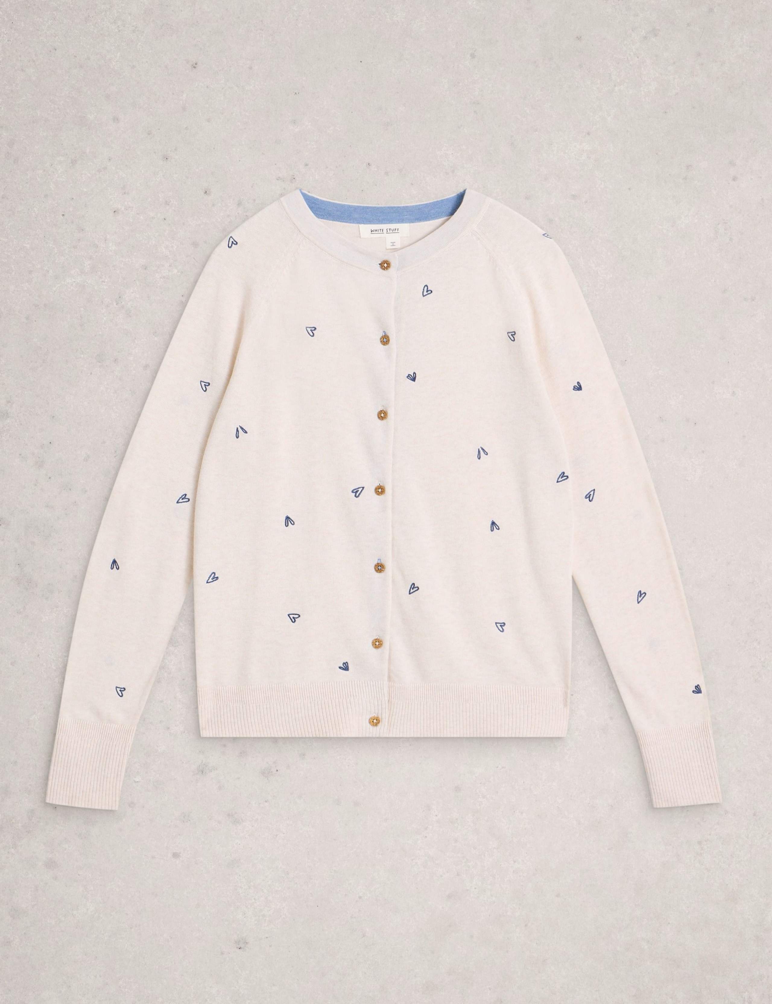 Wool Blend Embroidered Crew Neck Cardigan 2 of 6