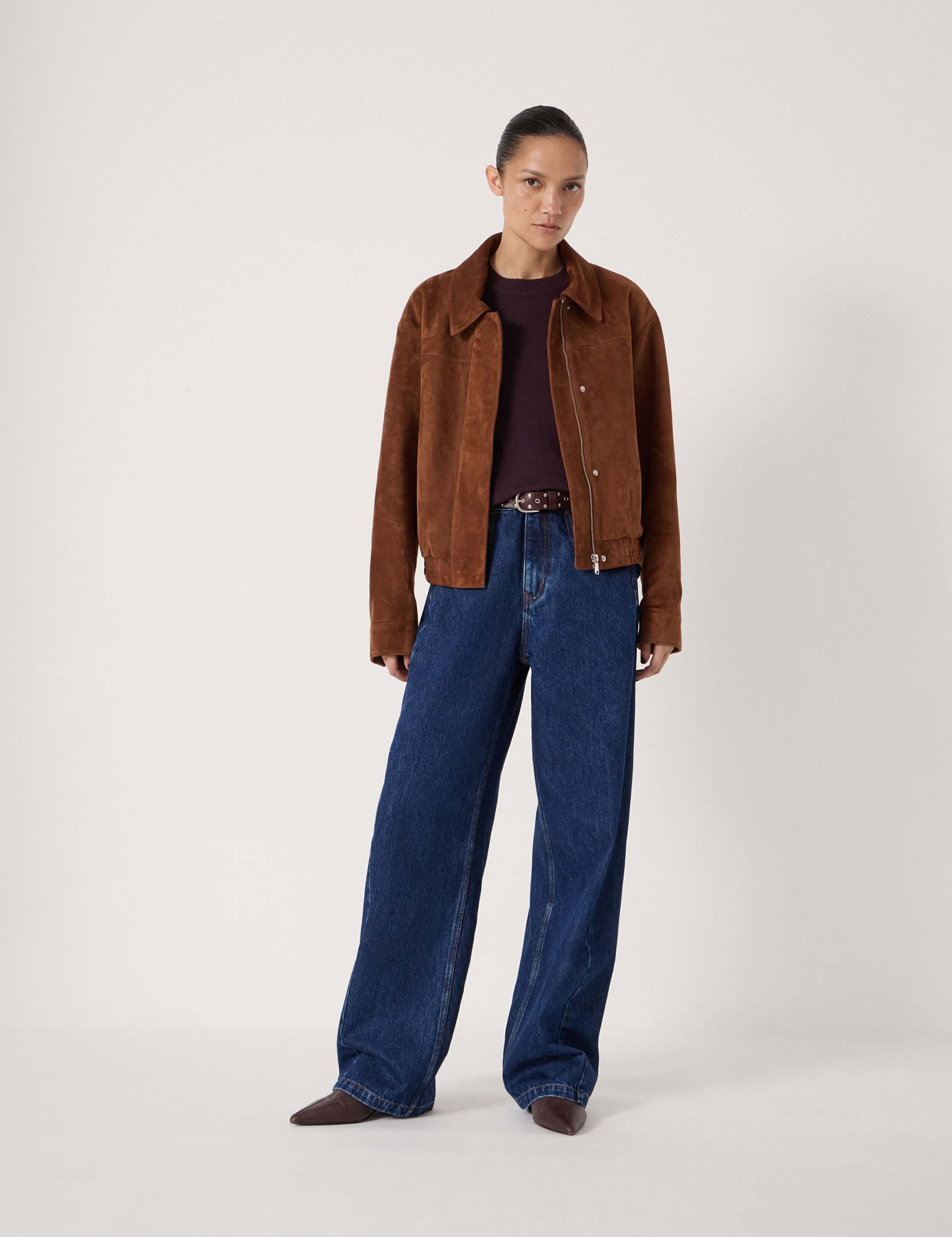 Suede Collared Bomber Jacket 1 of 6