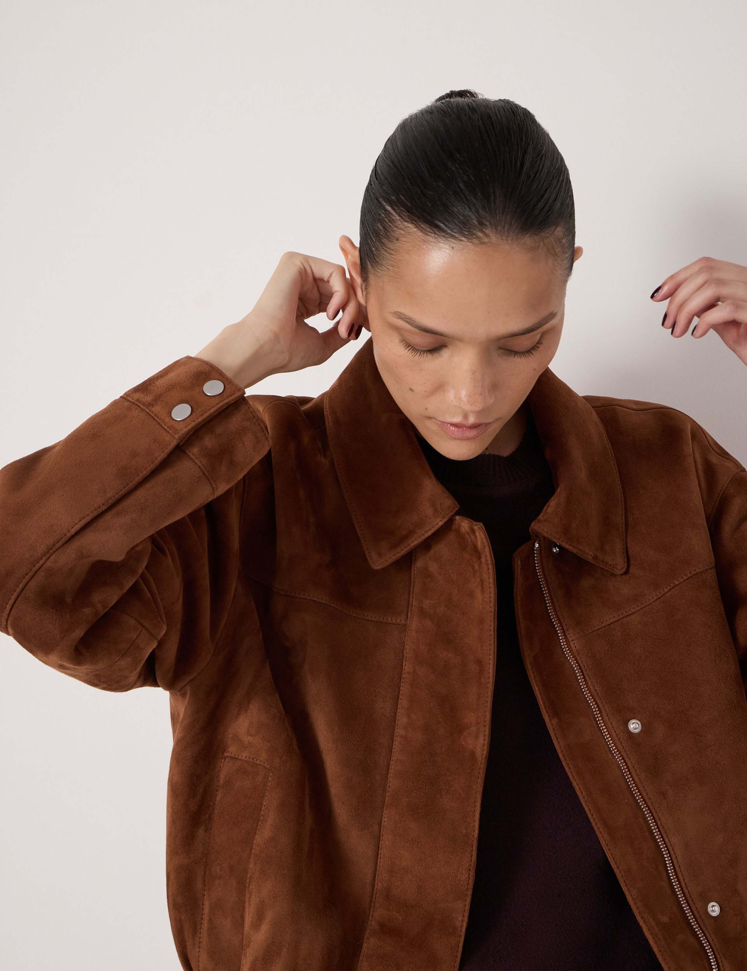 Suede Collared Bomber Jacket 5 of 6