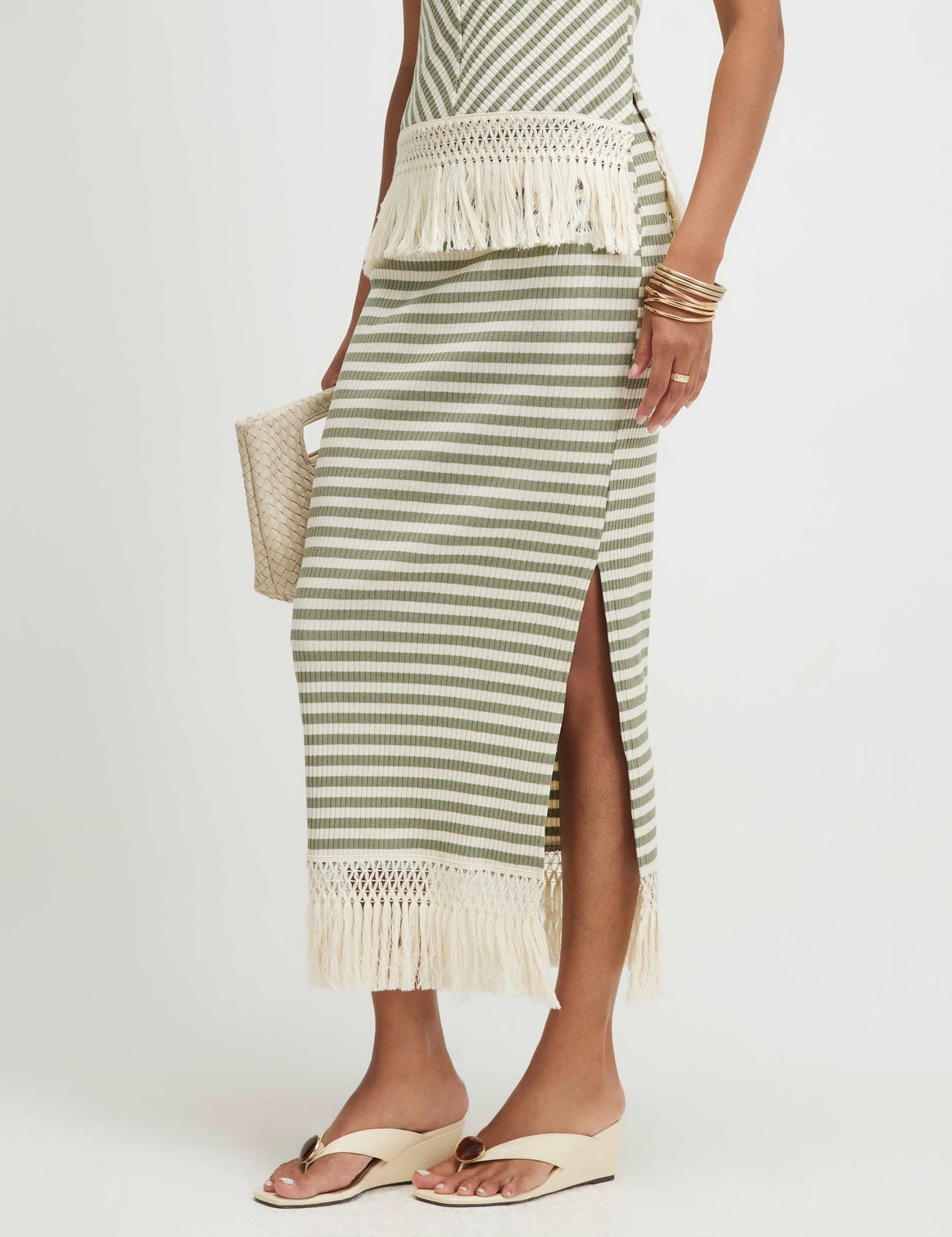 Pure Cotton Striped Midaxi Pencil Skirt 2 of 4