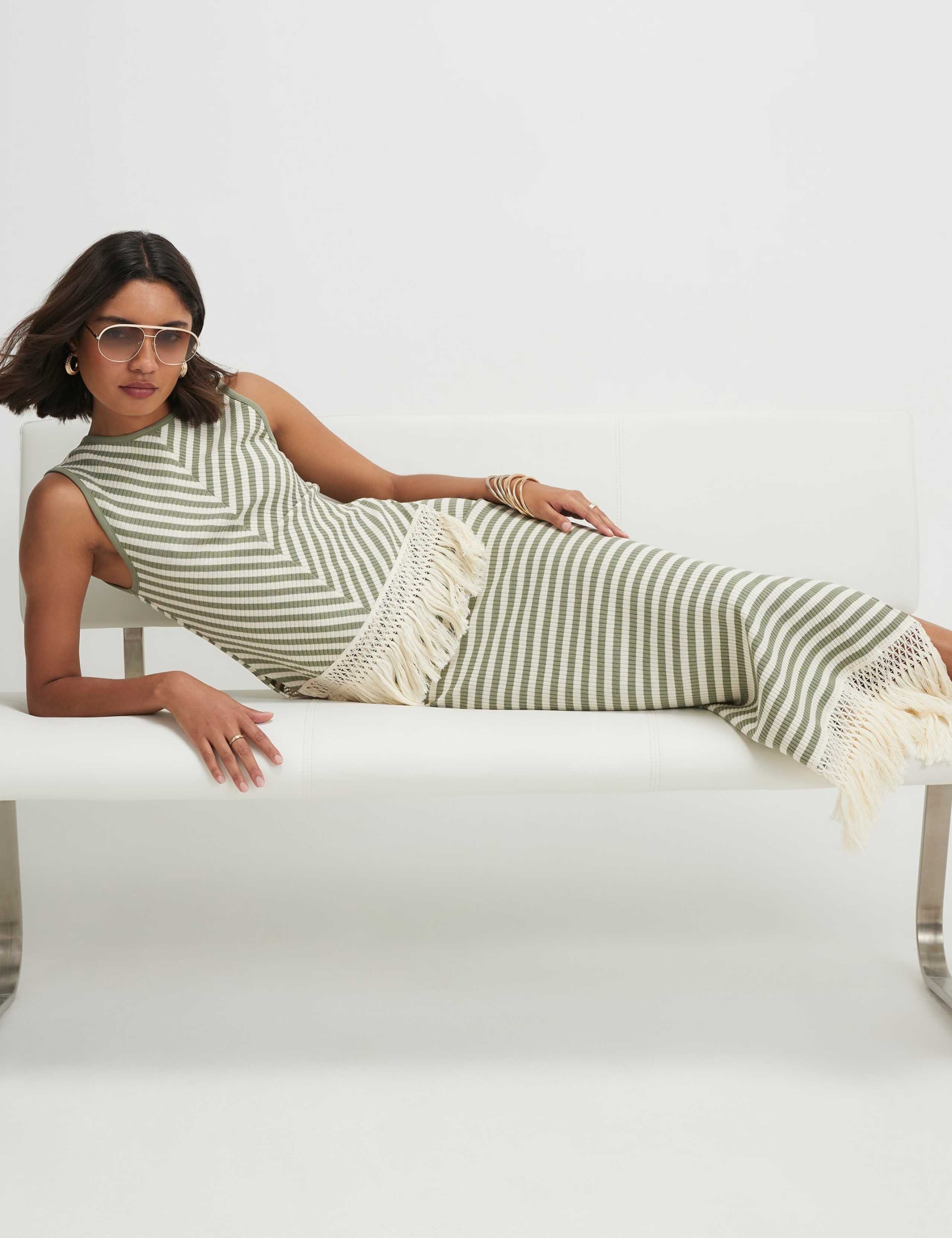 Pure Cotton Striped Midaxi Pencil Skirt 4 of 4