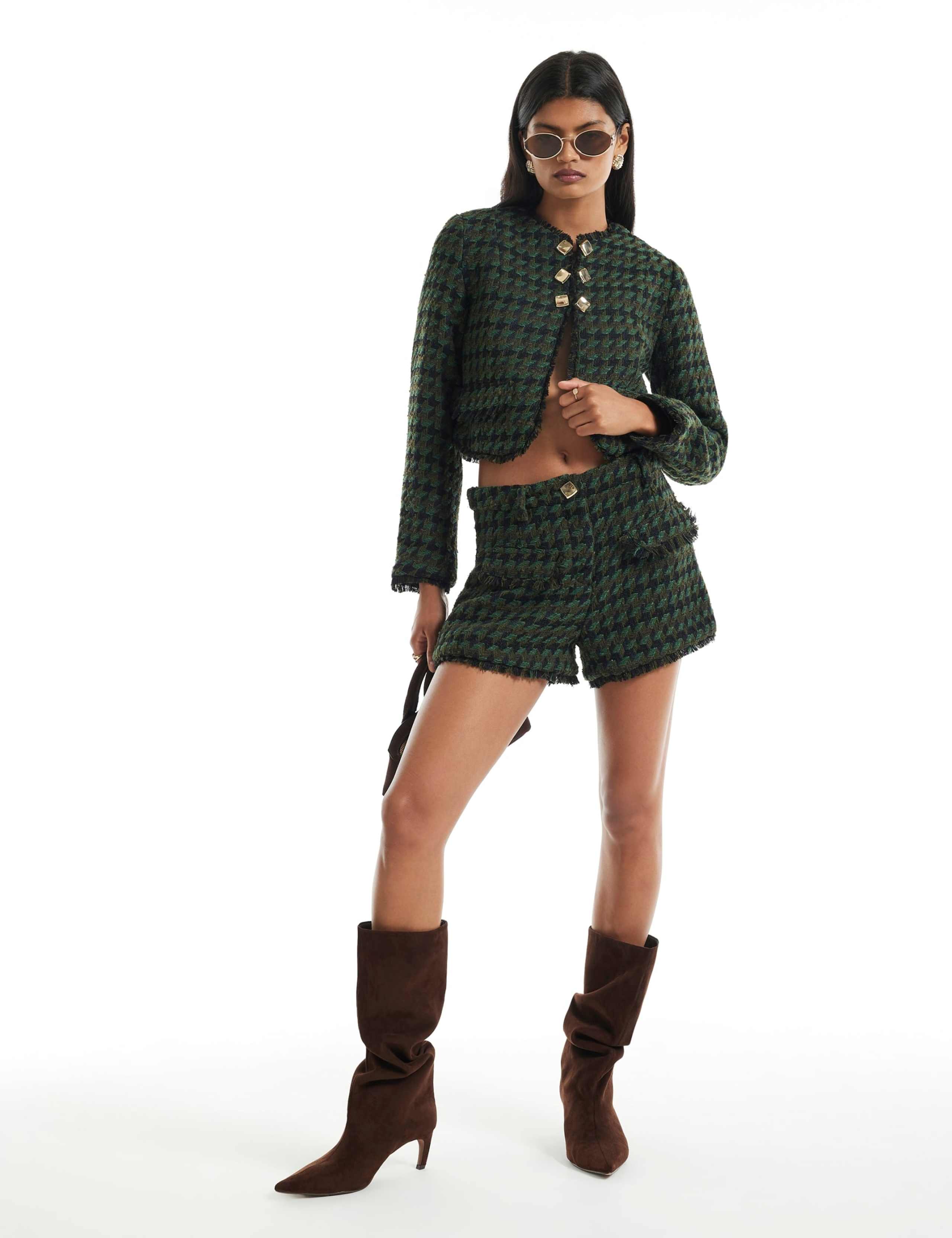 Checked Boucle Cropped Jacket 4 of 6