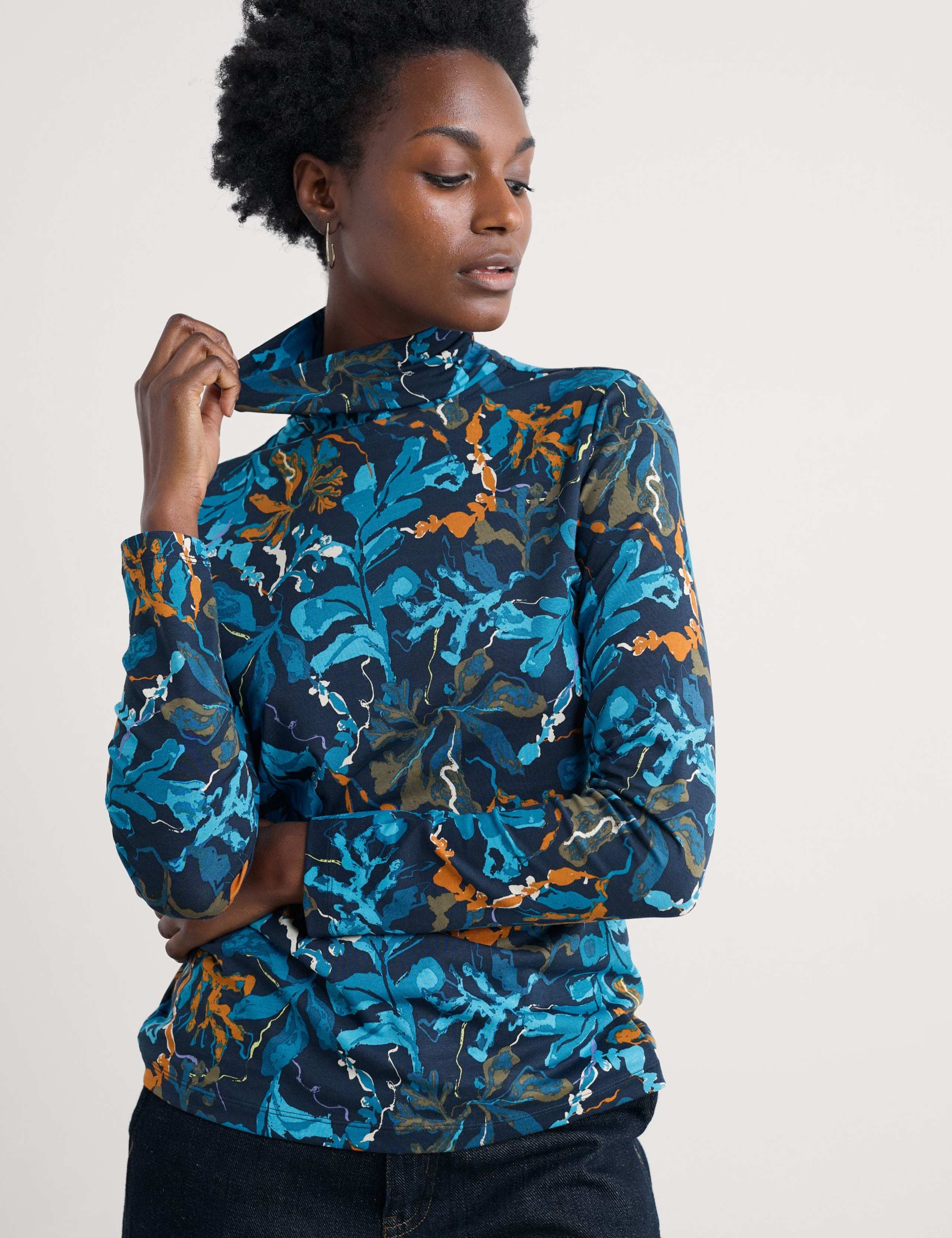 Cotton Rich Floral Funnel Neck Top 4 of 5