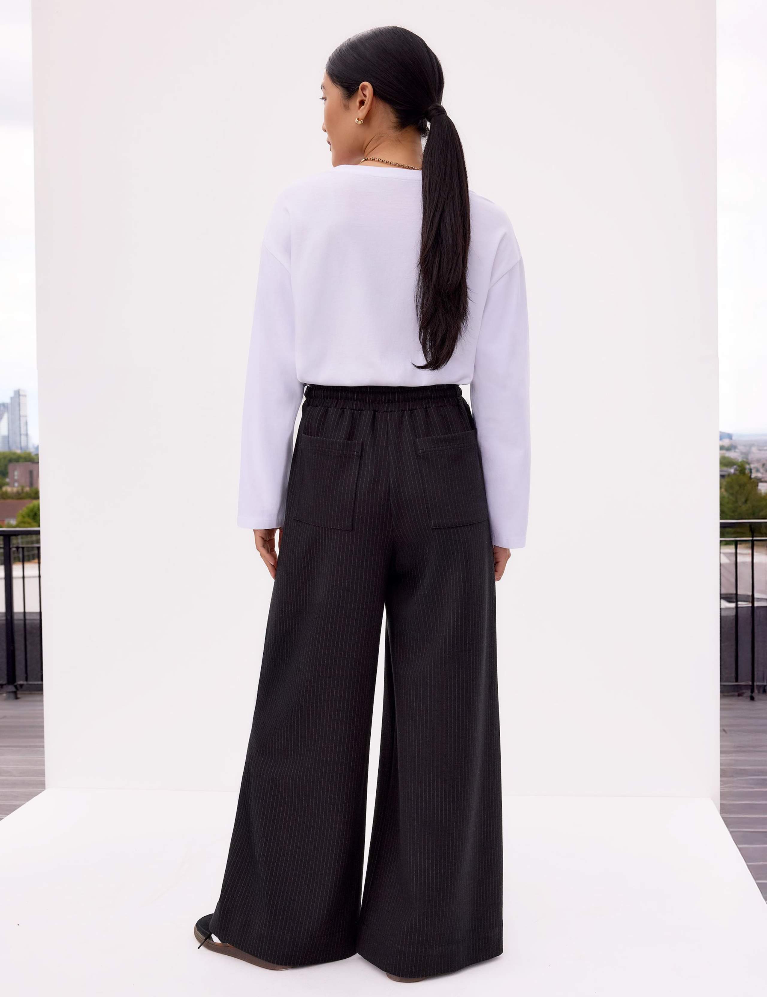 Pinstripe Drawstring Wide Leg Joggers 3 of 3