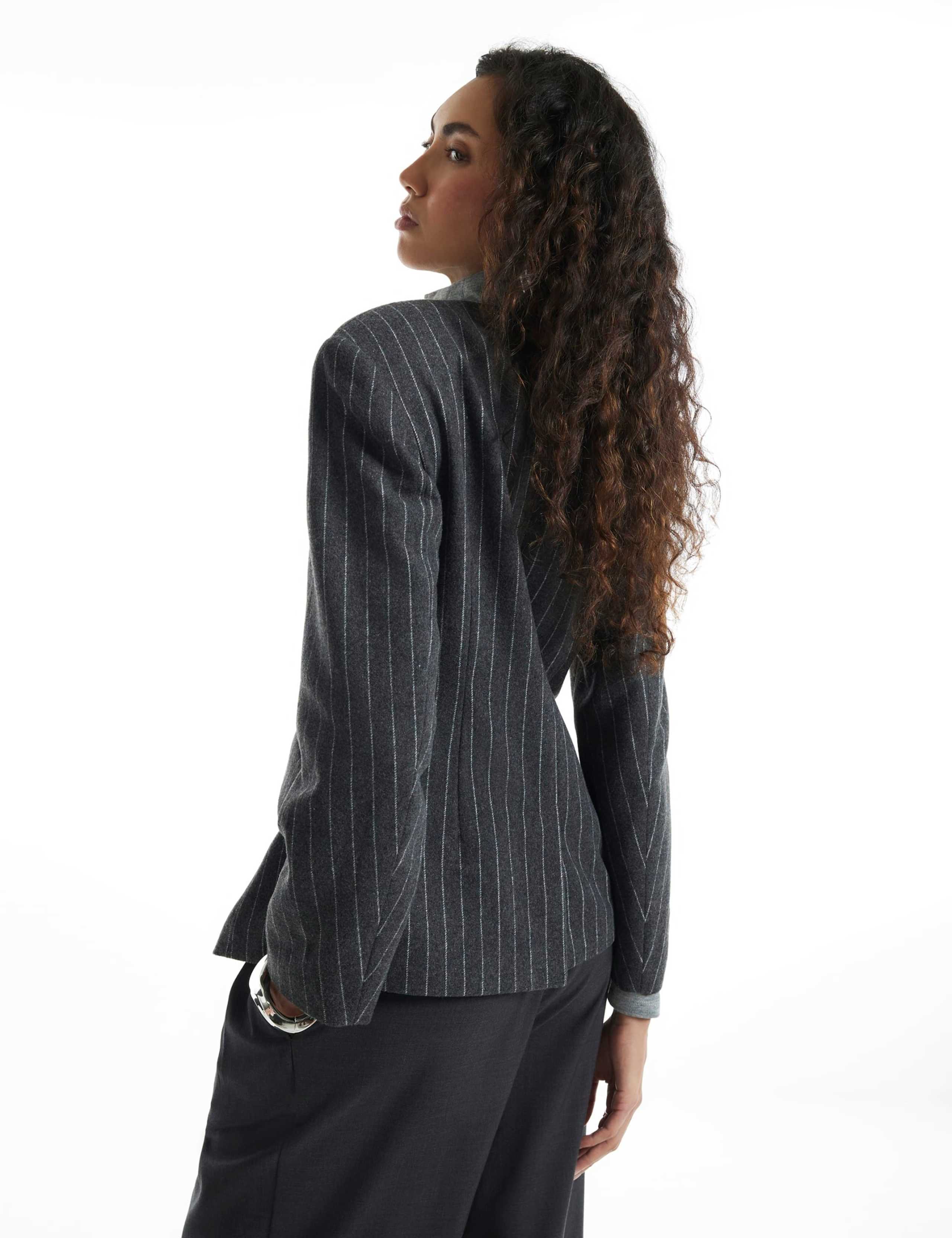 Pinstripe Asymmetric Placket Blazer 6 of 6