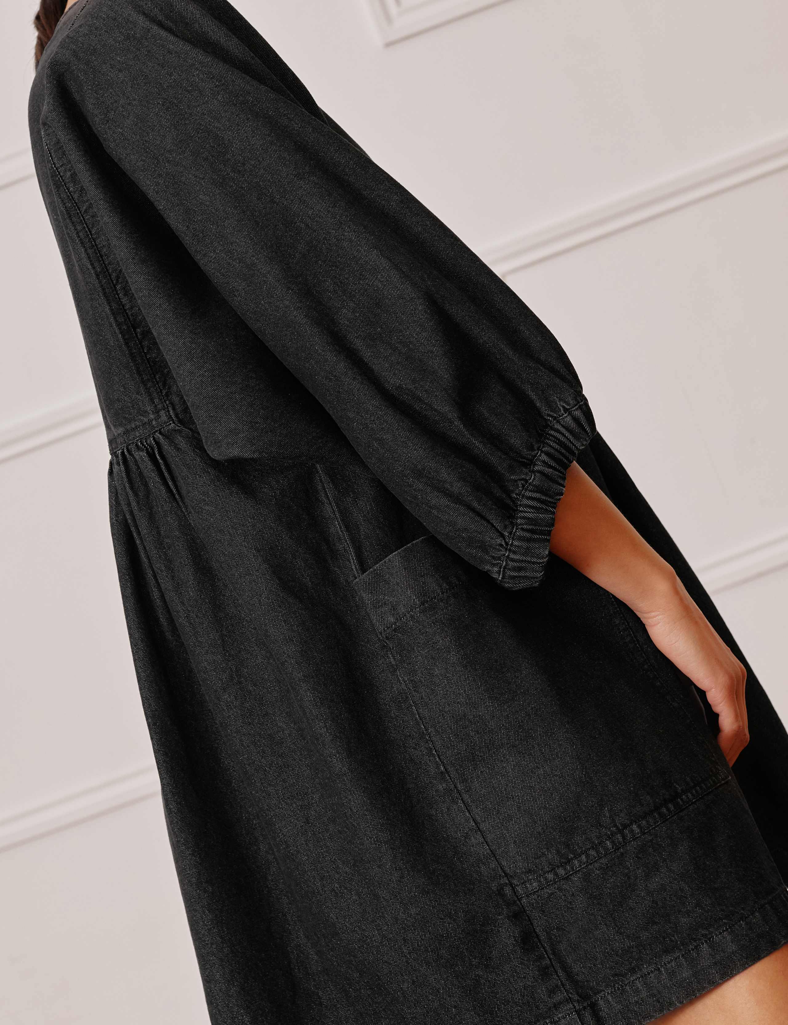 Denim V-Neck Mini Smock Dress 3 of 4