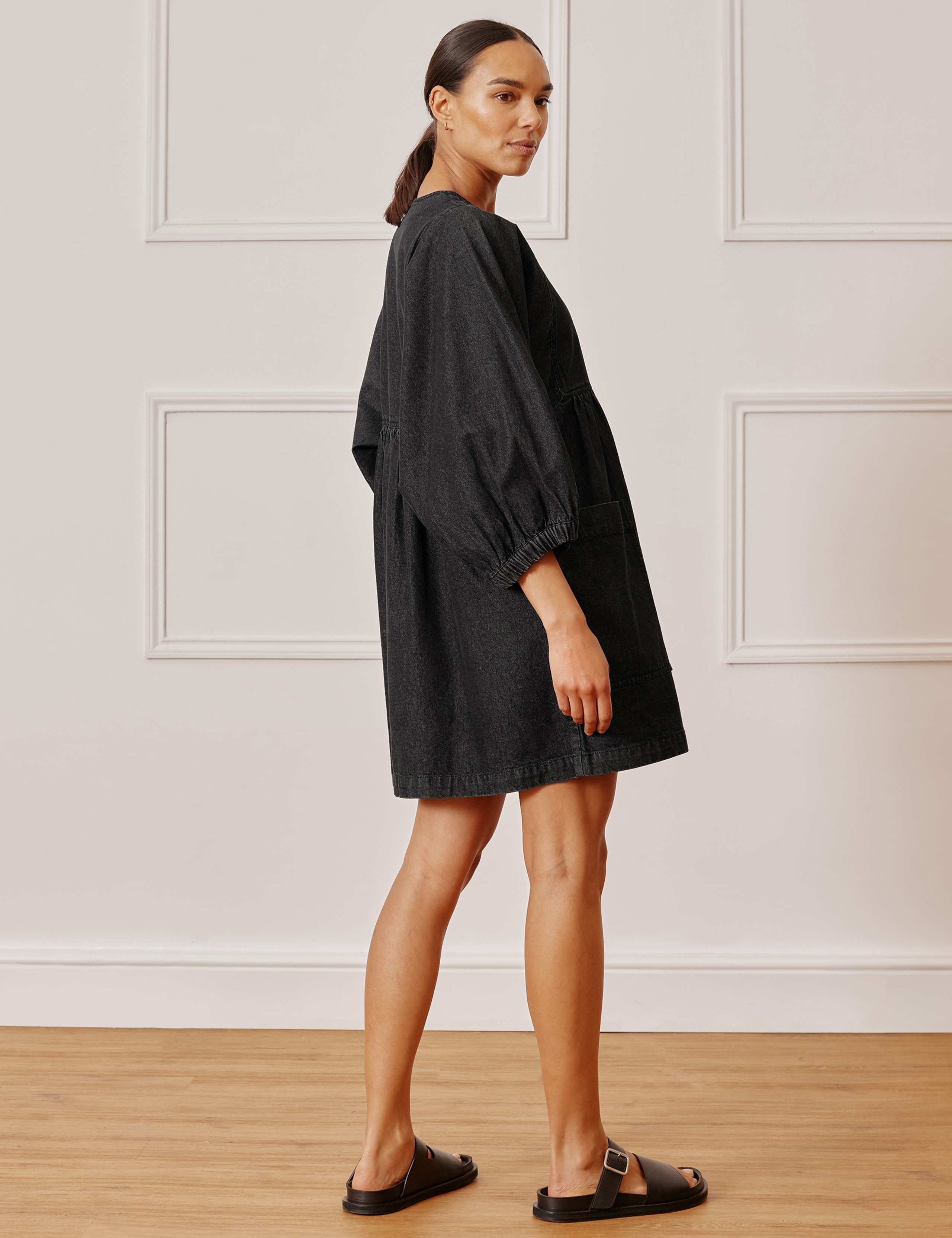 Denim V-Neck Mini Smock Dress 4 of 4