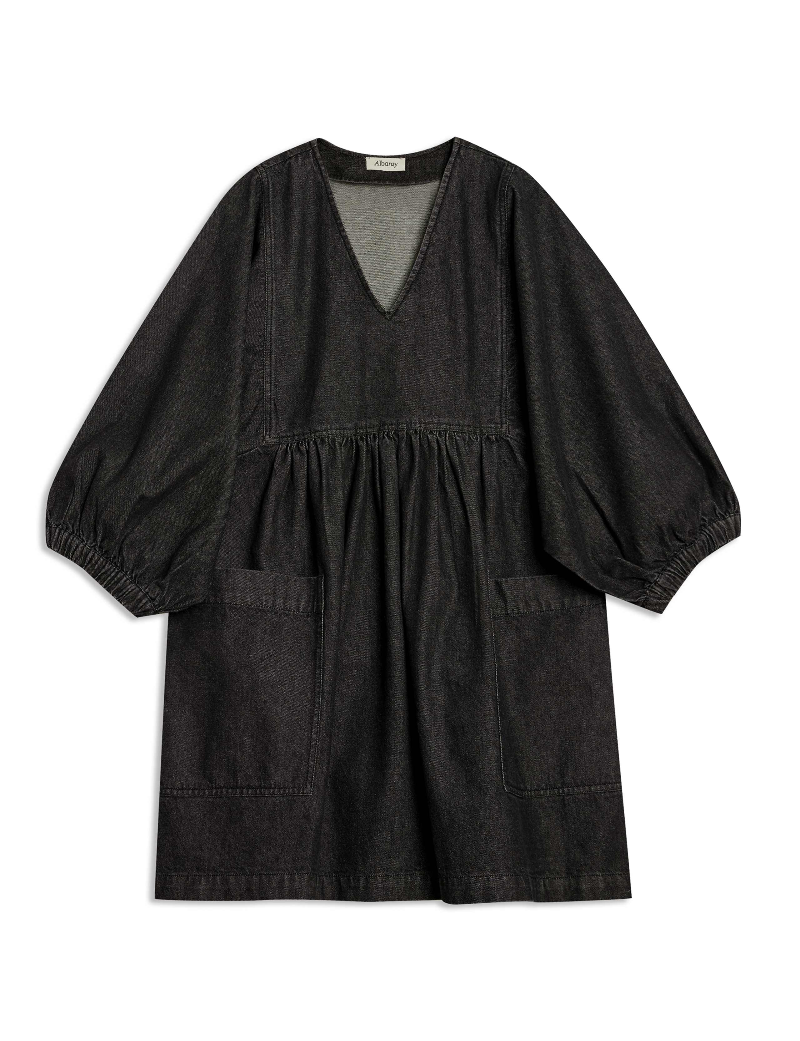 Denim V-Neck Mini Smock Dress 2 of 4