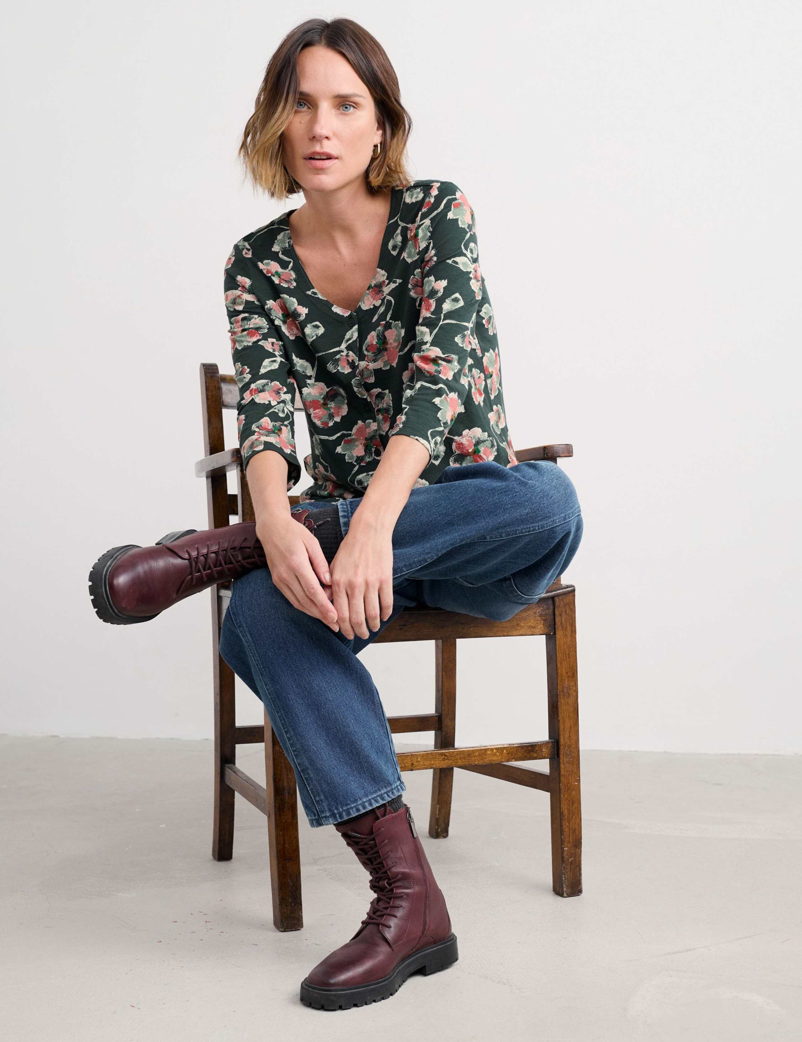 Pure Cotton Floral Button Through Top 4 of 5