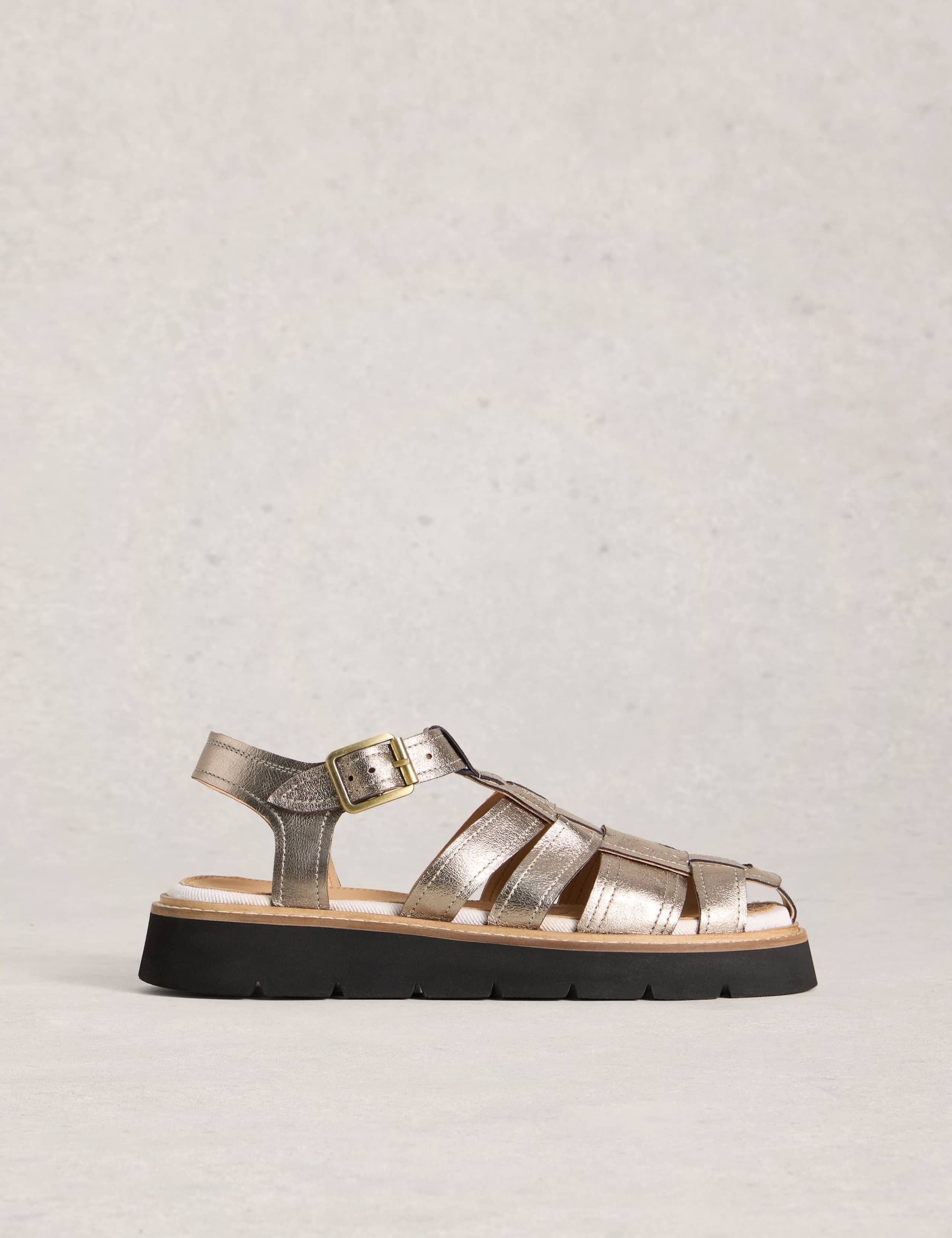 Leather Metallic Flat Gladiator Sandals 1 of 4