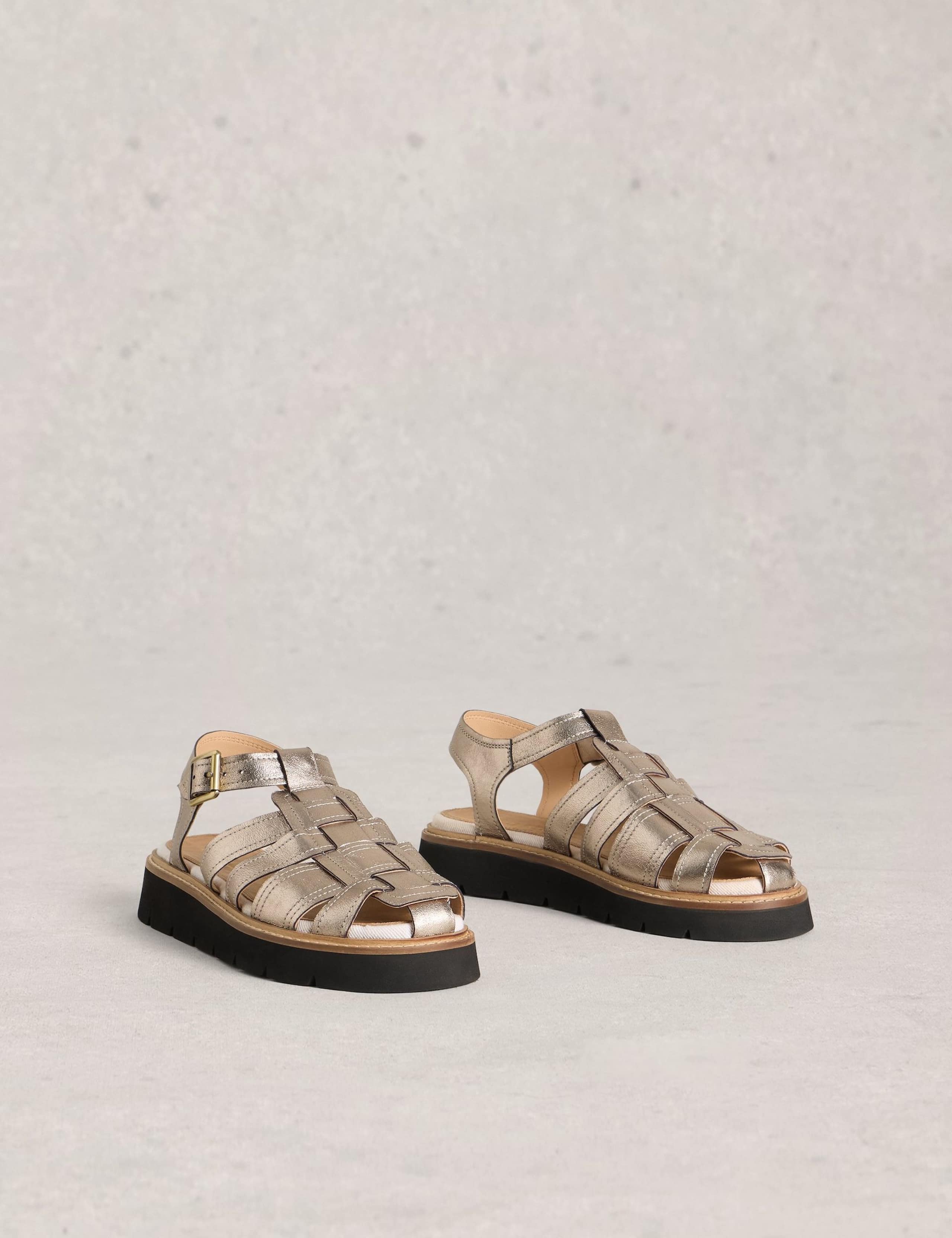 Leather Metallic Flat Gladiator Sandals 2 of 4