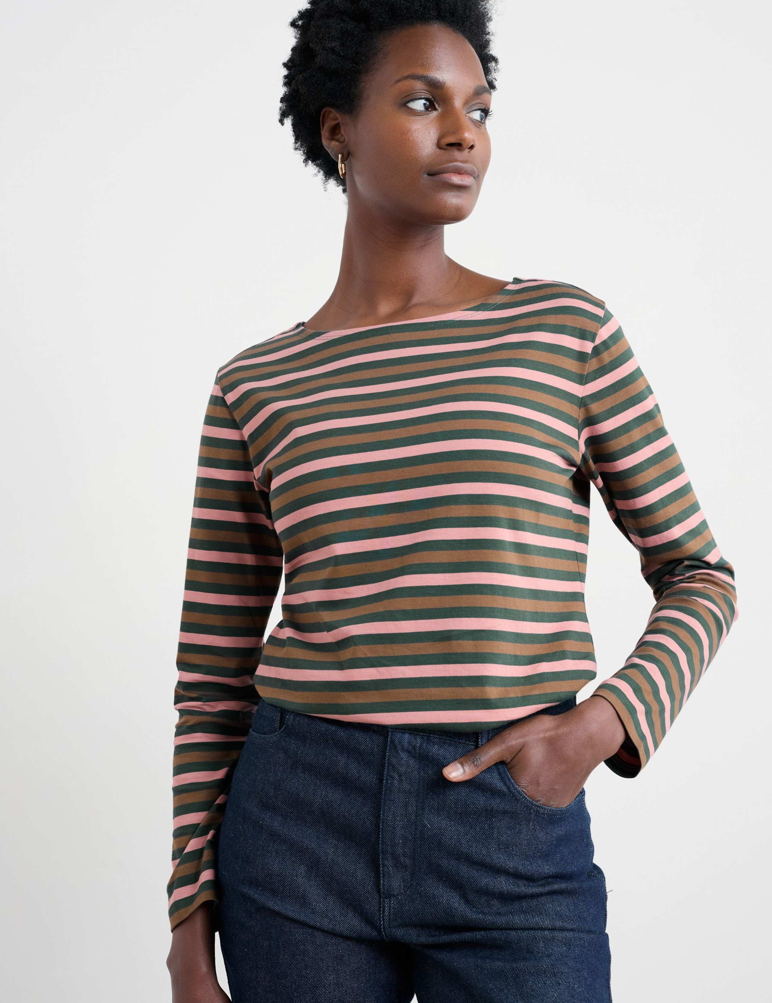 Pure Cotton Striped Slash Neck Top 3 of 5