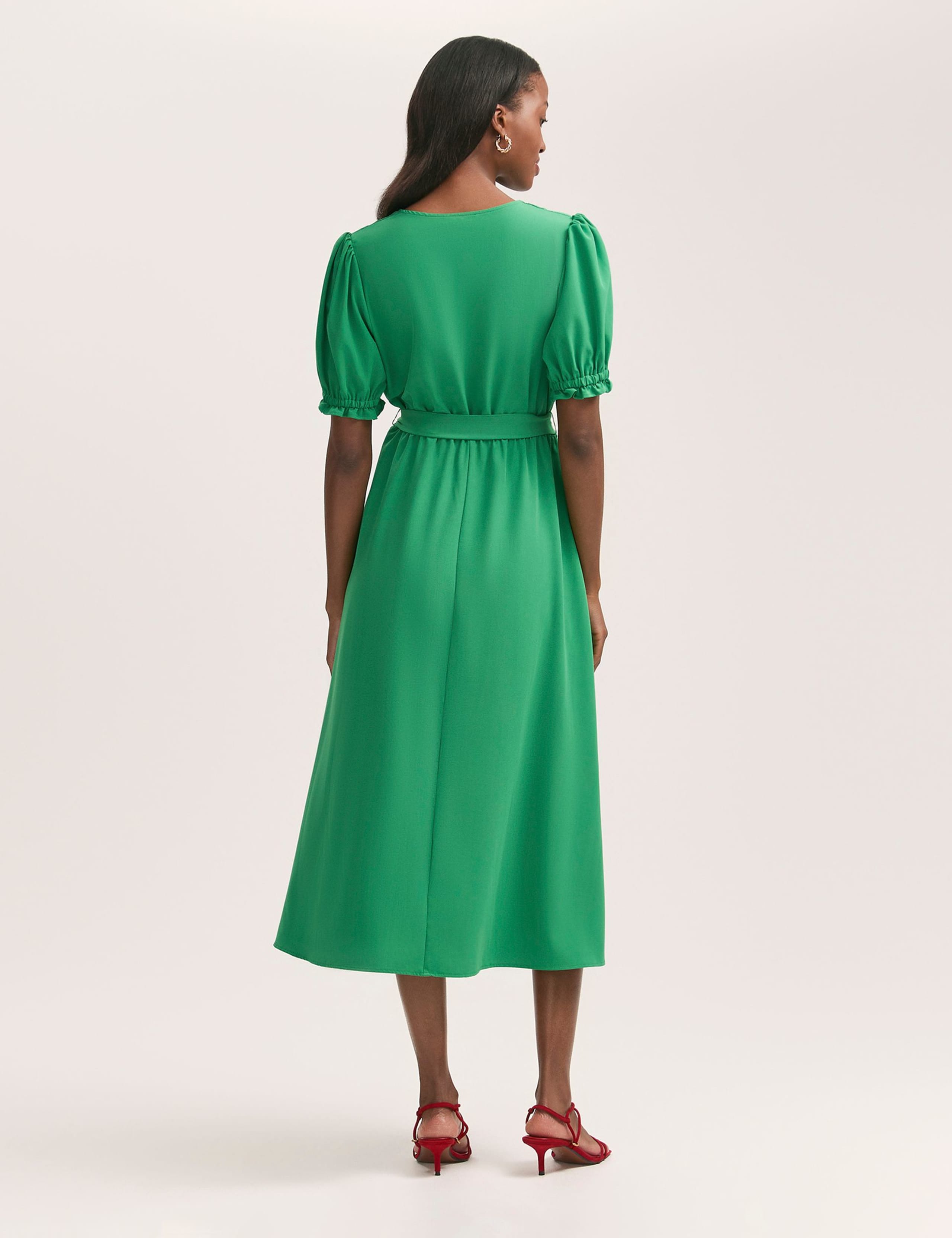Crepe V-Neck Tie Waist Midi Wrap Dress 2 of 4
