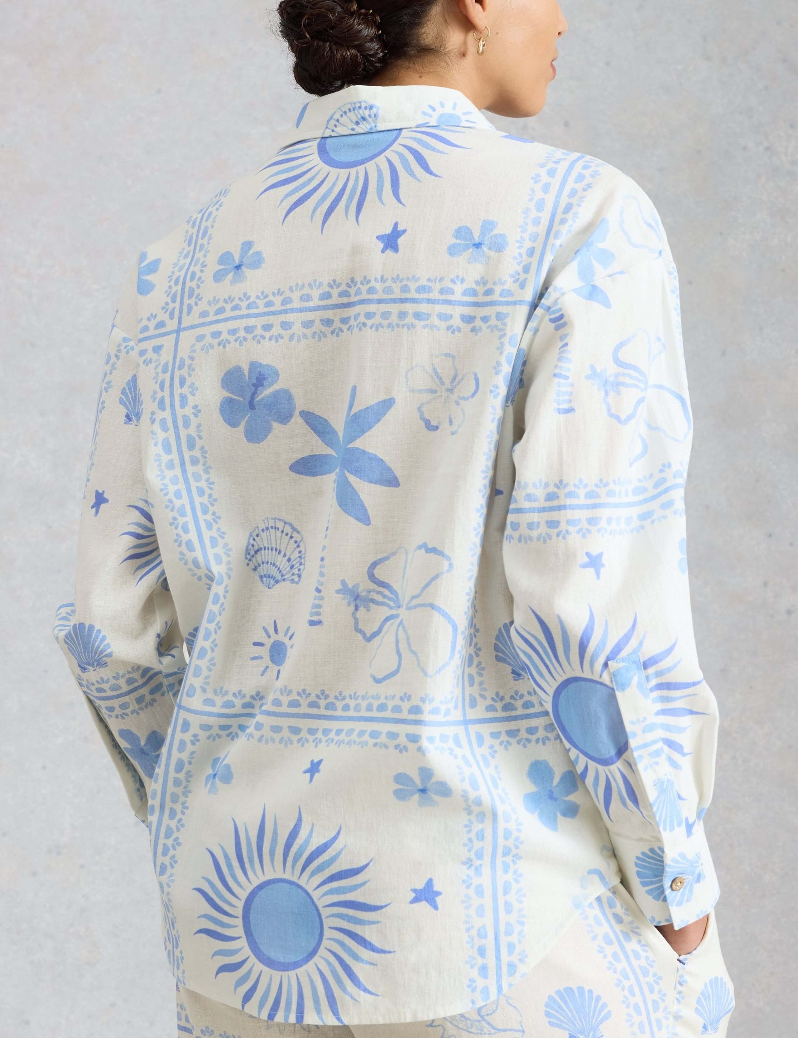 Cotton Rich Printed Beach Shirt with Linen 3 of 6