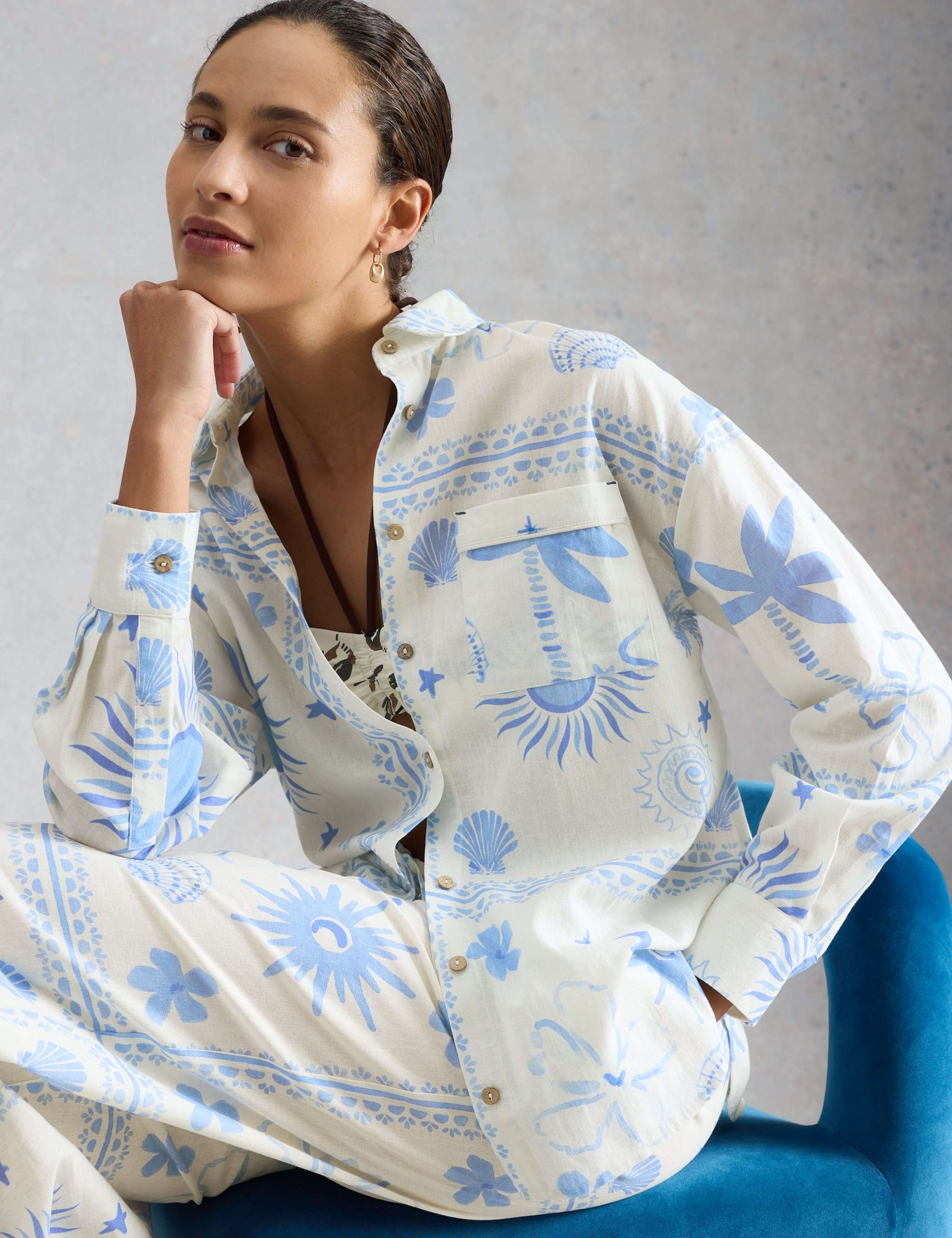 Cotton Rich Printed Beach Shirt with Linen 5 of 6