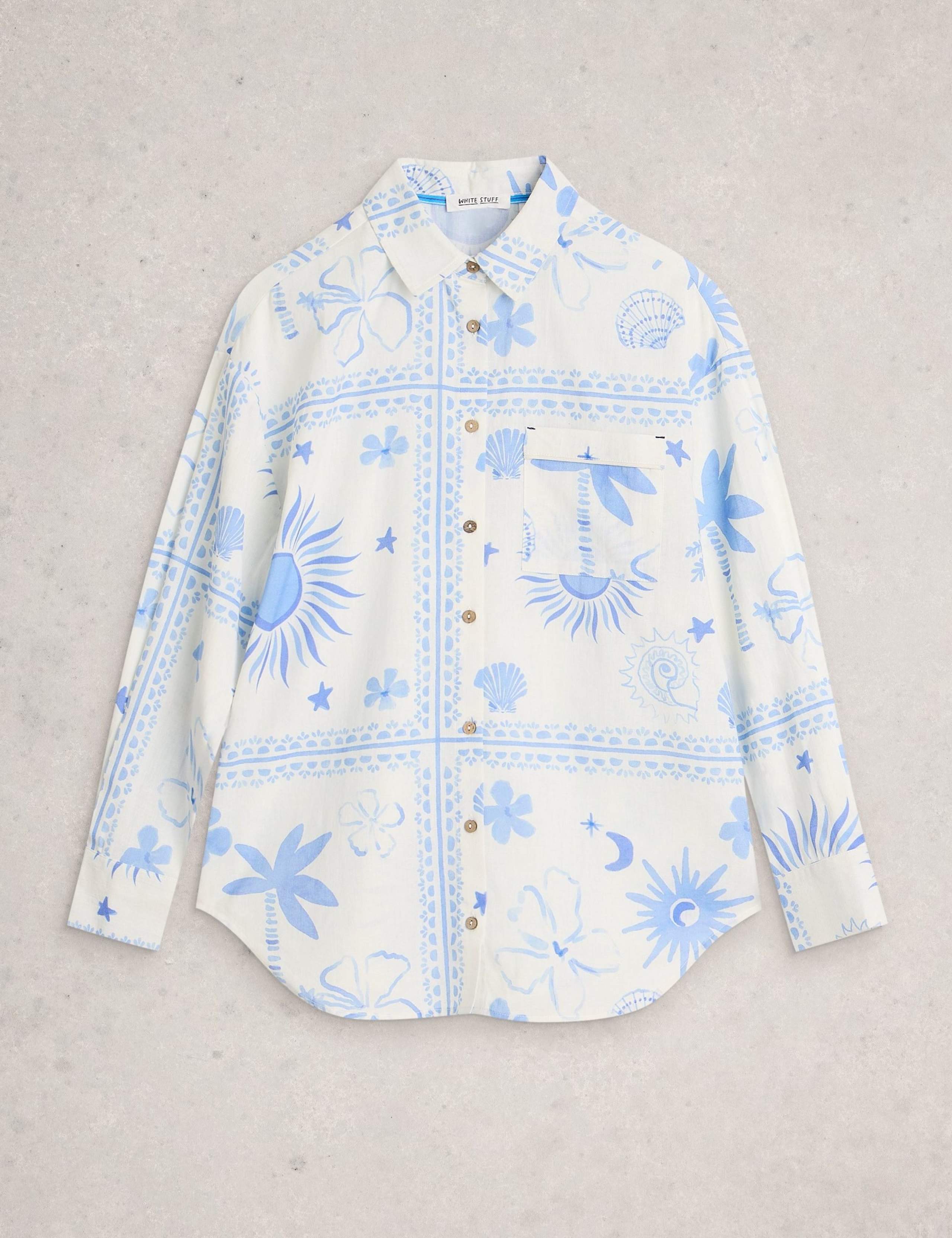 Cotton Rich Printed Beach Shirt with Linen 2 of 6