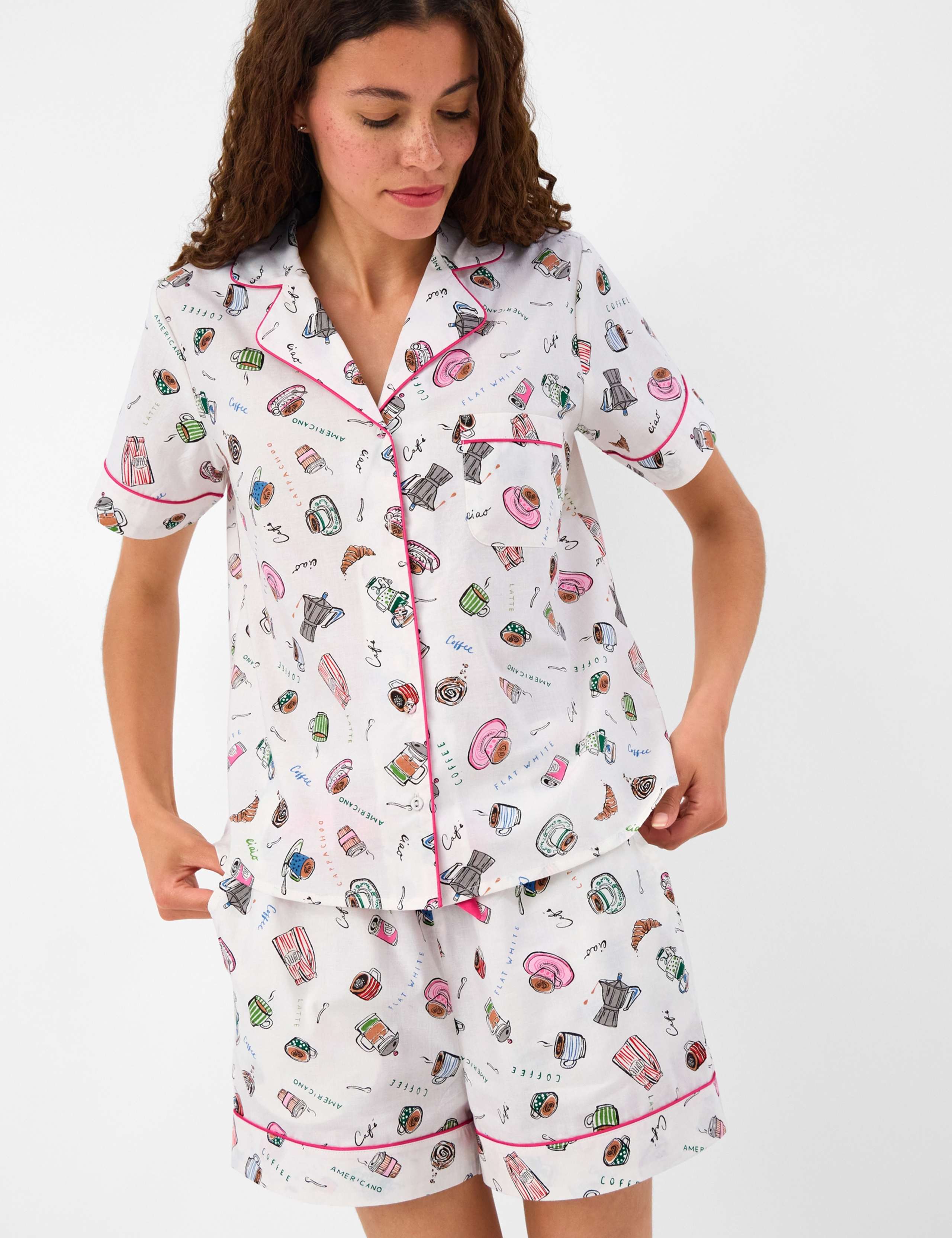 Pure Cotton Coffee Print Pyjama Set 1 of 5