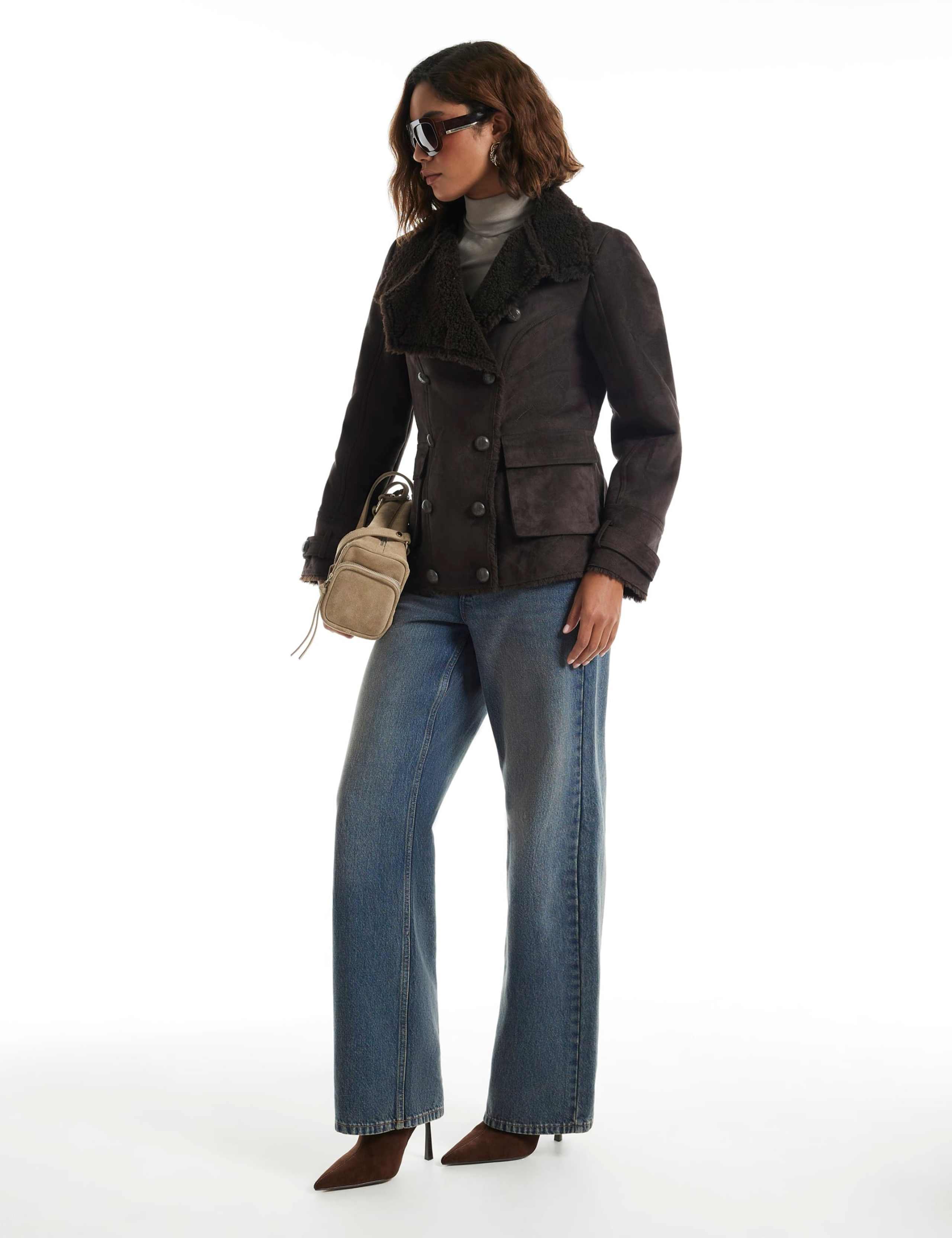 Faux Shearling Funnel Neck Military Jacket 2 of 6
